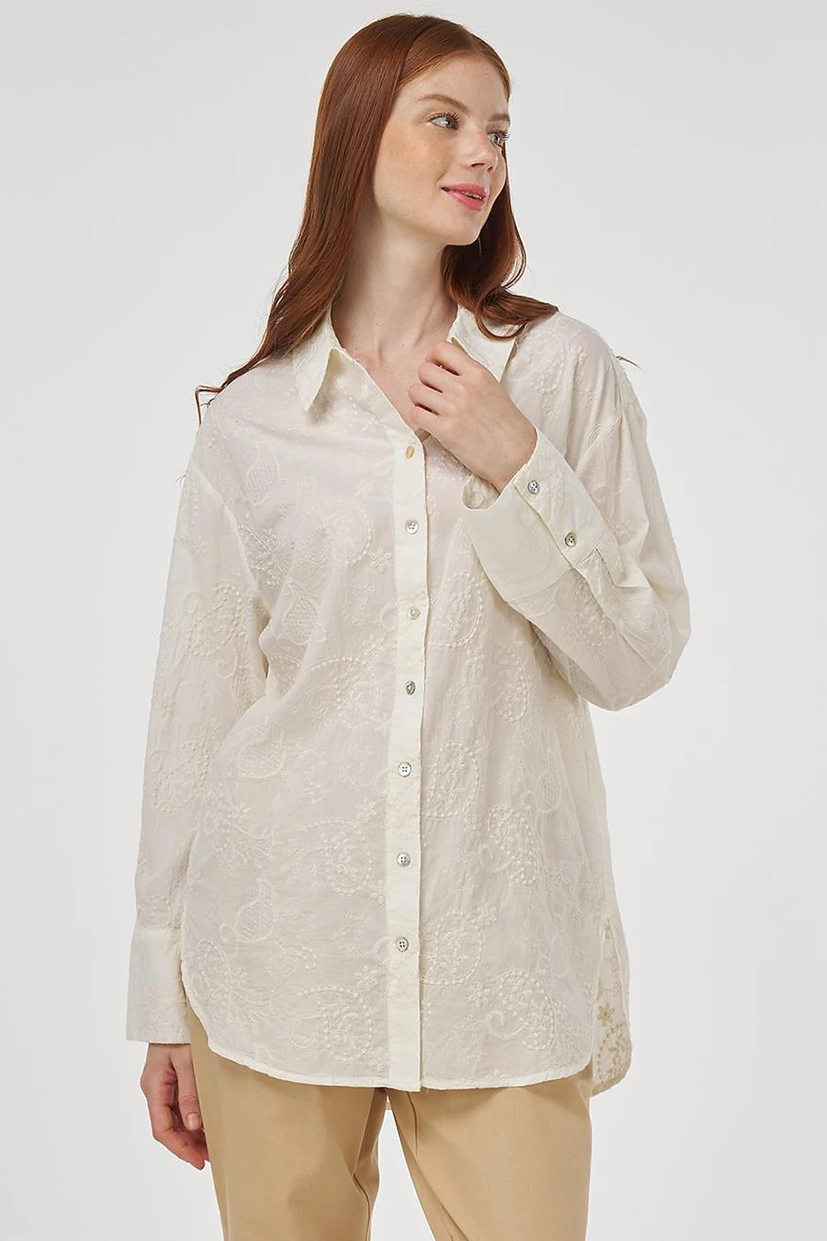 100% Cotton Tunic with Wide Cuffs Ecru