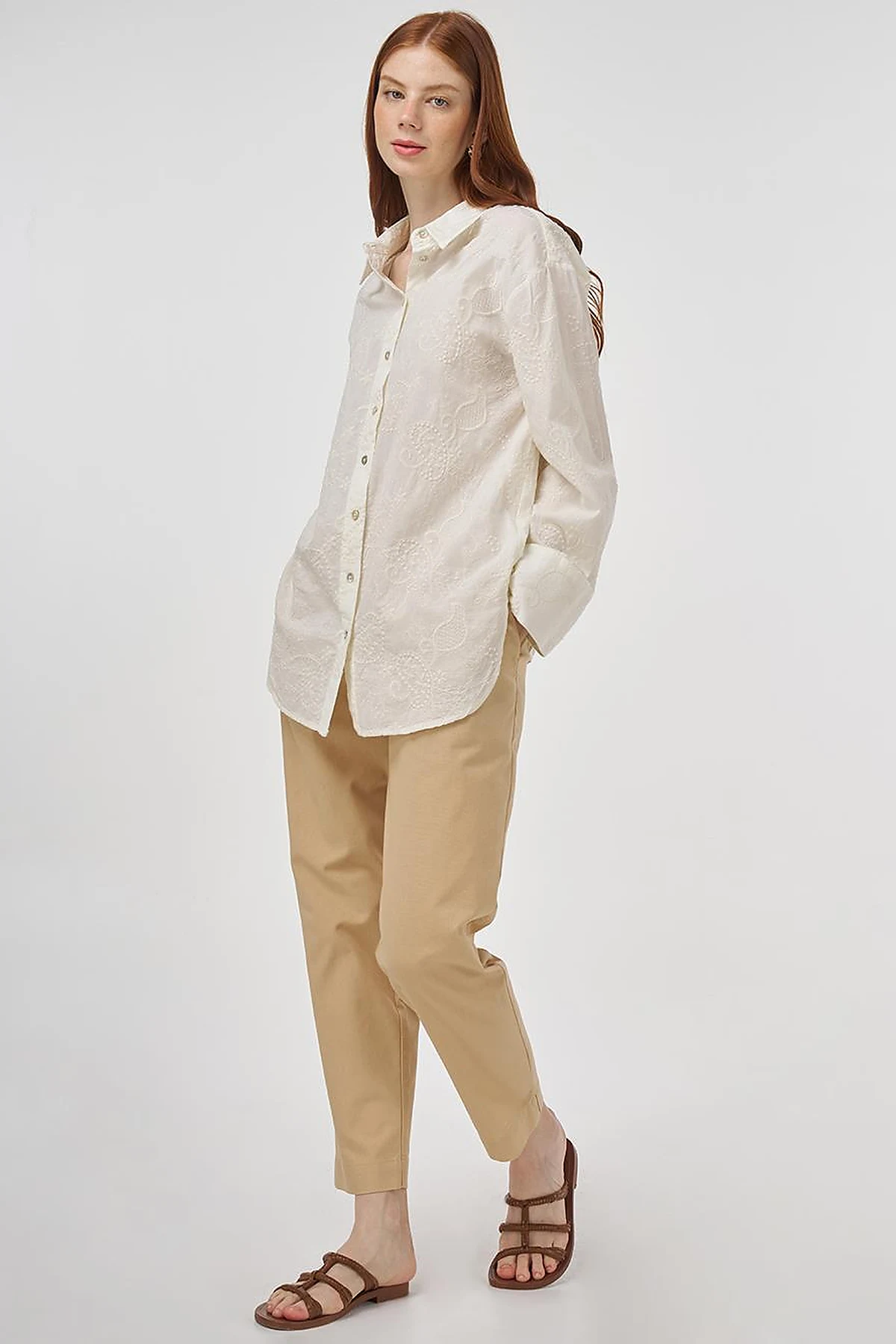 100% Cotton Tunic with Wide Cuffs Ecru