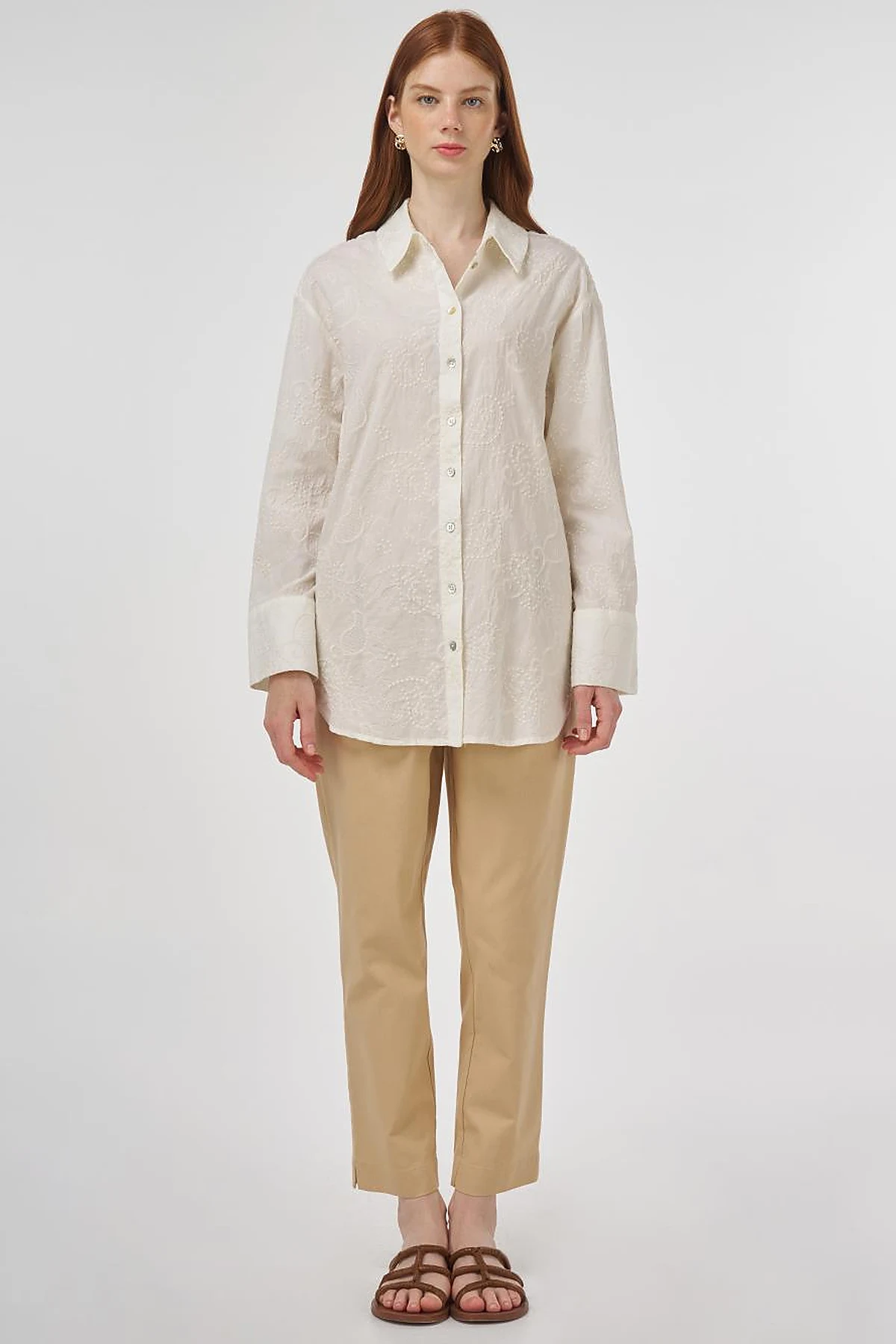 100% Cotton Tunic with Wide Cuffs Ecru