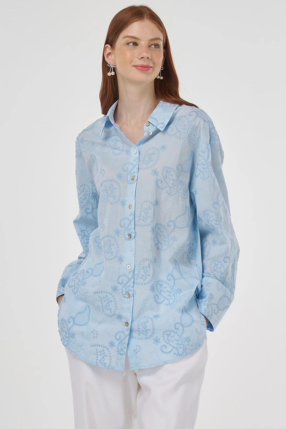 100% Cotton Tunic with Wide Cuffs Blue
