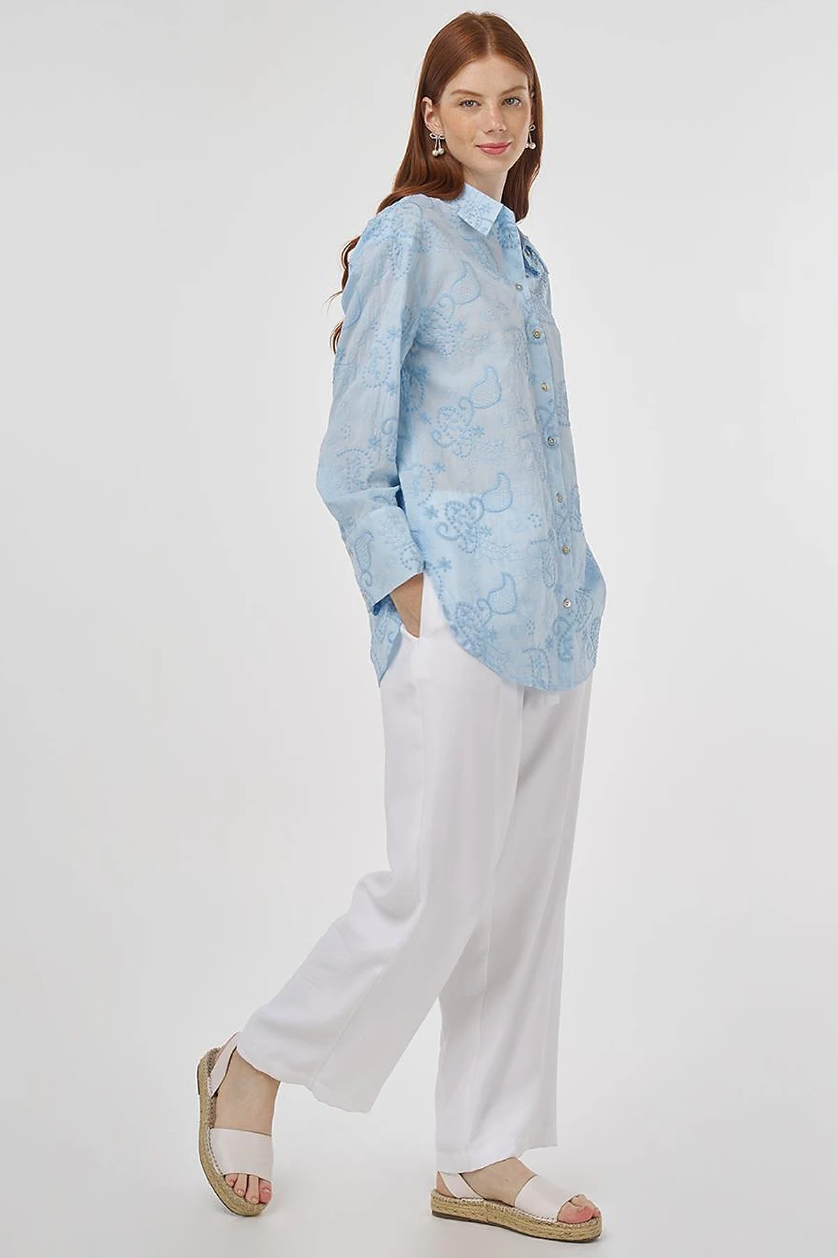 100% Cotton Tunic with Wide Cuffs Blue