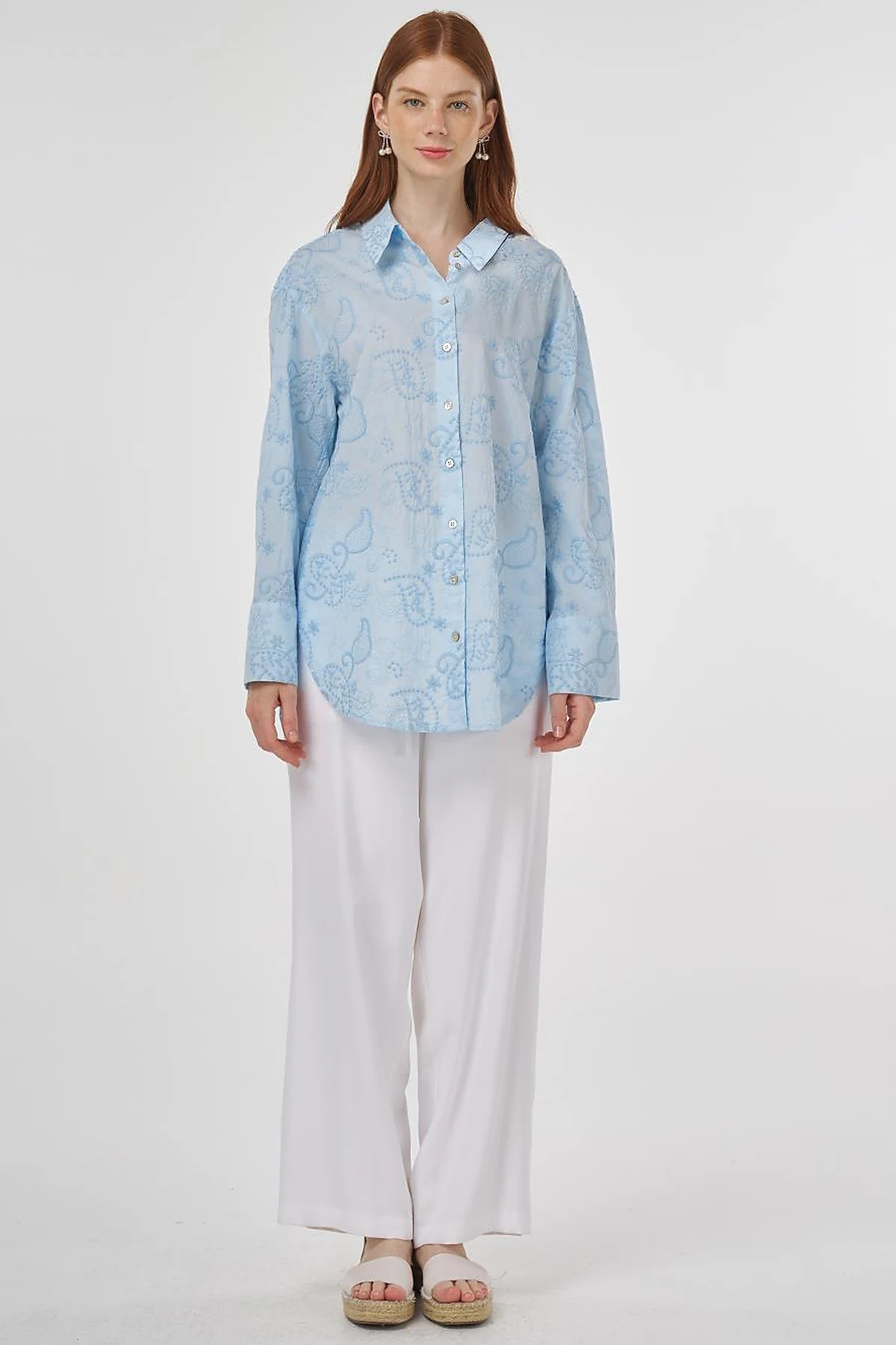 100% Cotton Tunic with Wide Cuffs Blue