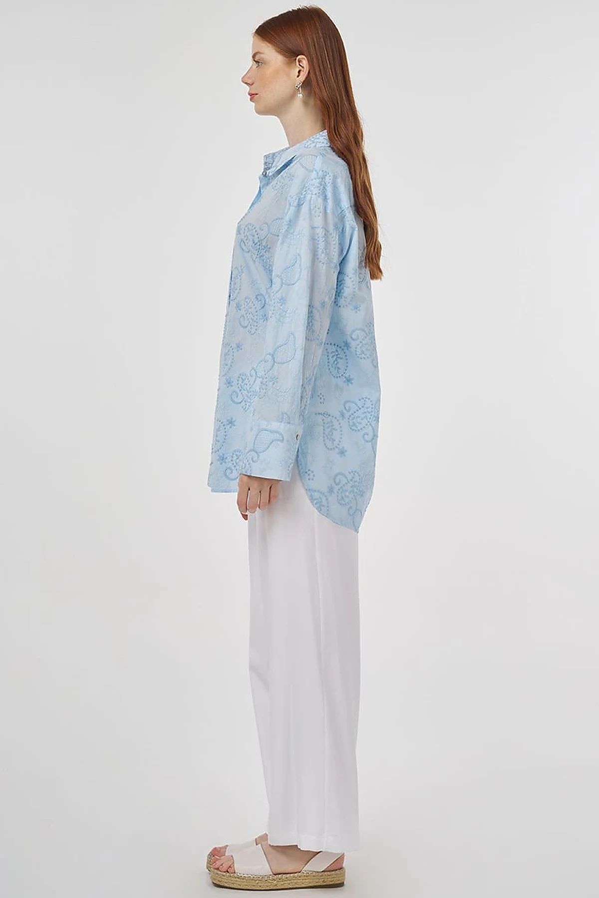 100% Cotton Tunic with Wide Cuffs Blue