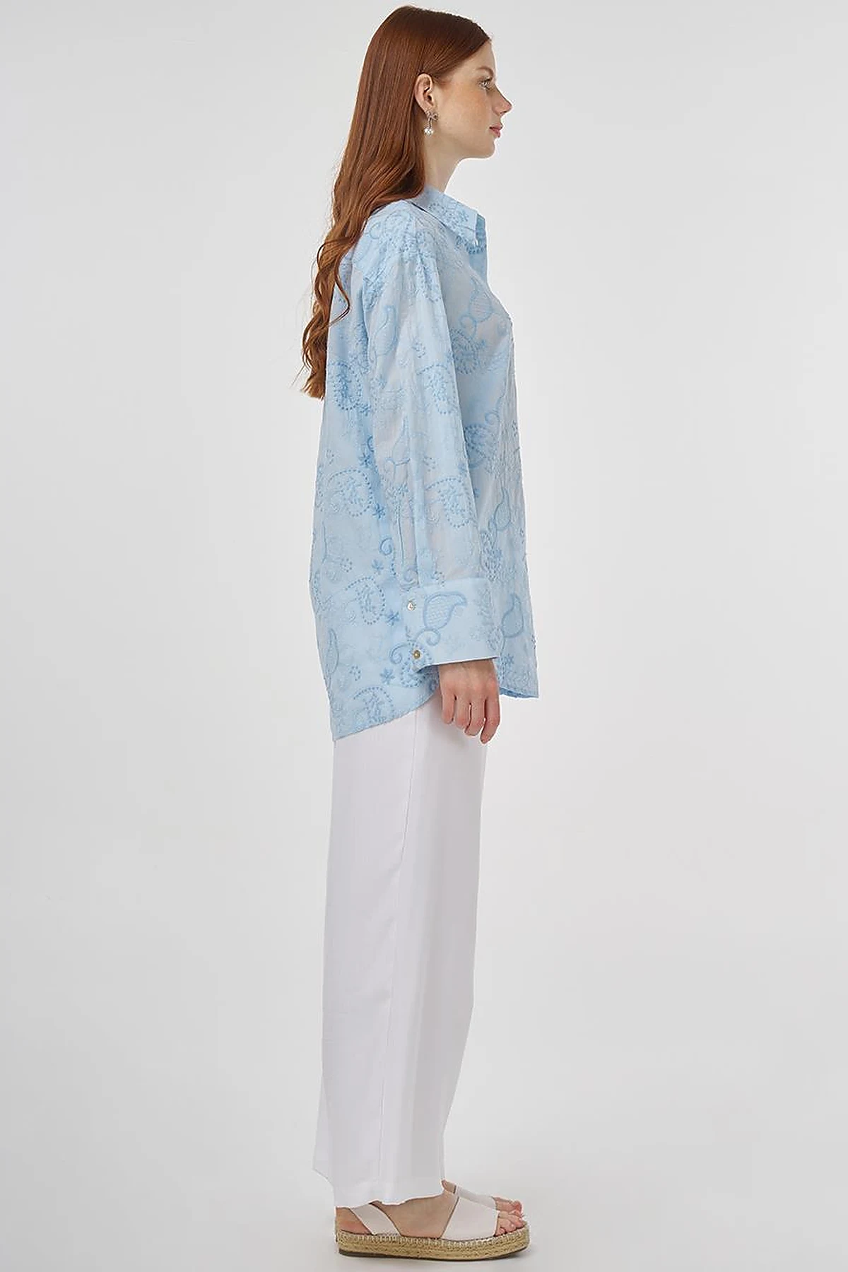 100% Cotton Tunic with Wide Cuffs Blue