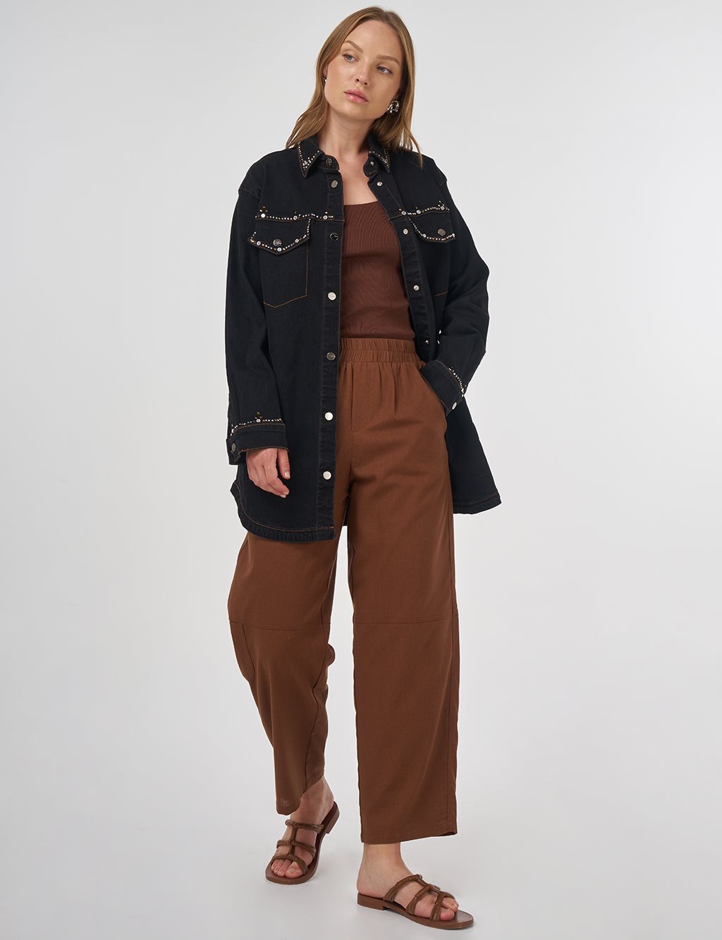 İşlemeli Denim Ceket Siyah