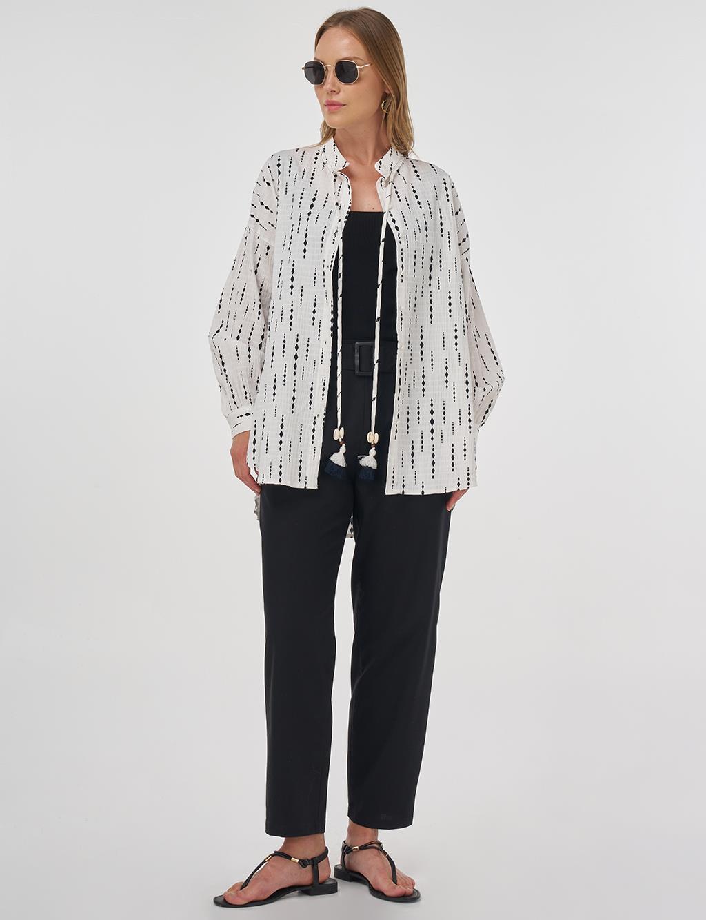 Tassel Detailed Cotton Tunic in Dark Navy