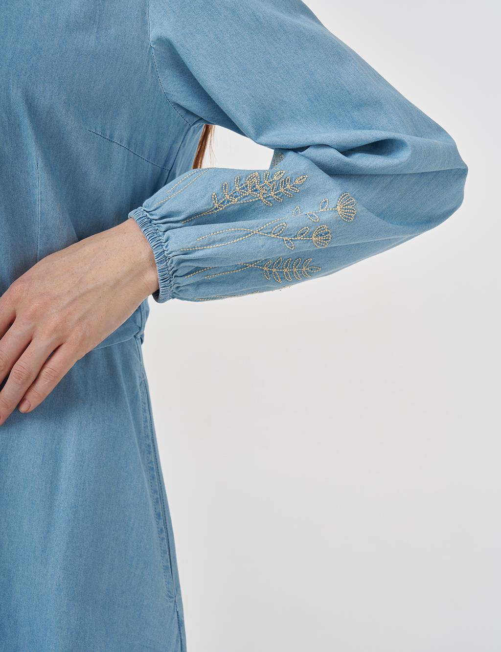 Buckle Detailed Cotton Maxi Dress Ice Blue