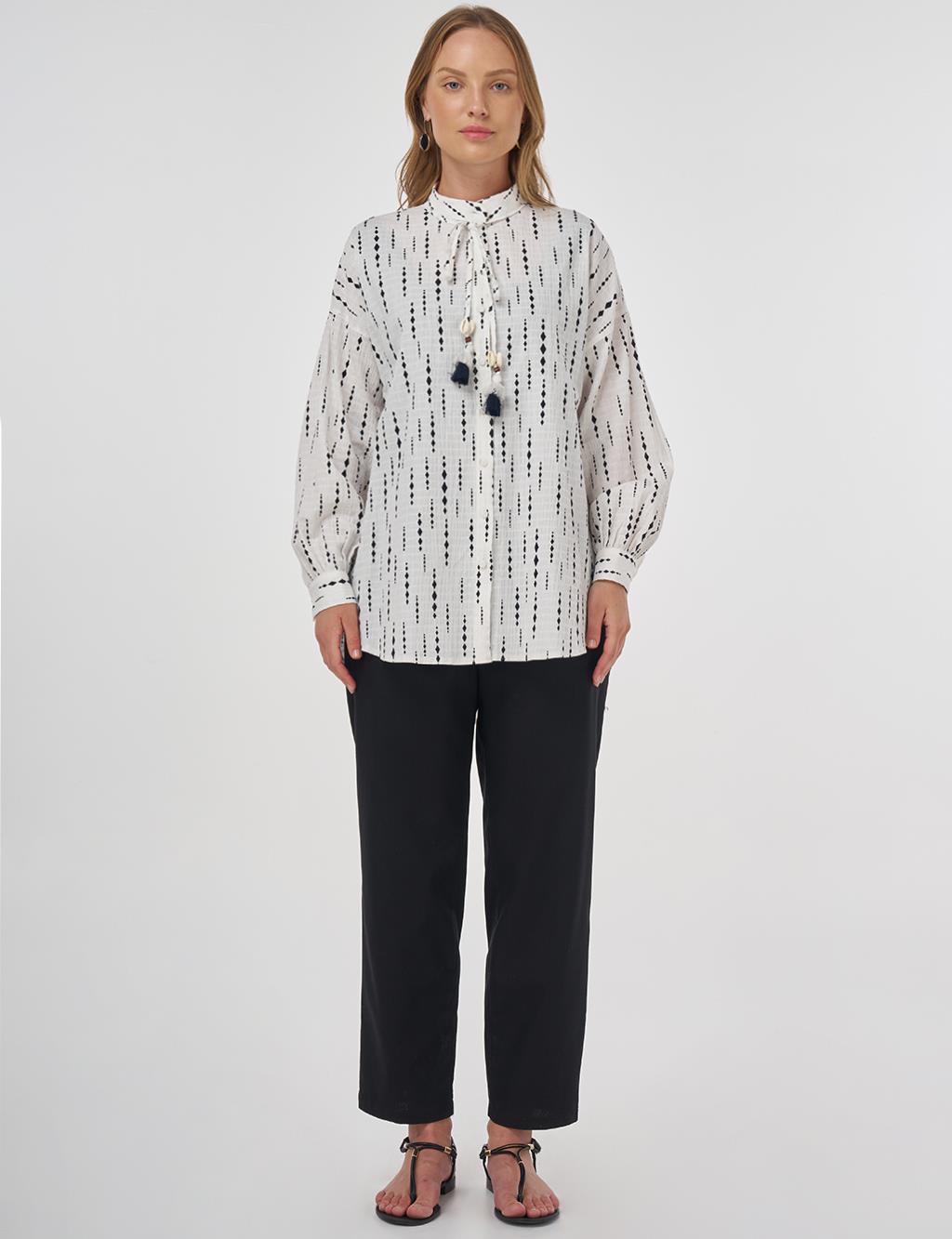 Tassel Detailed Cotton Tunic in Dark Navy