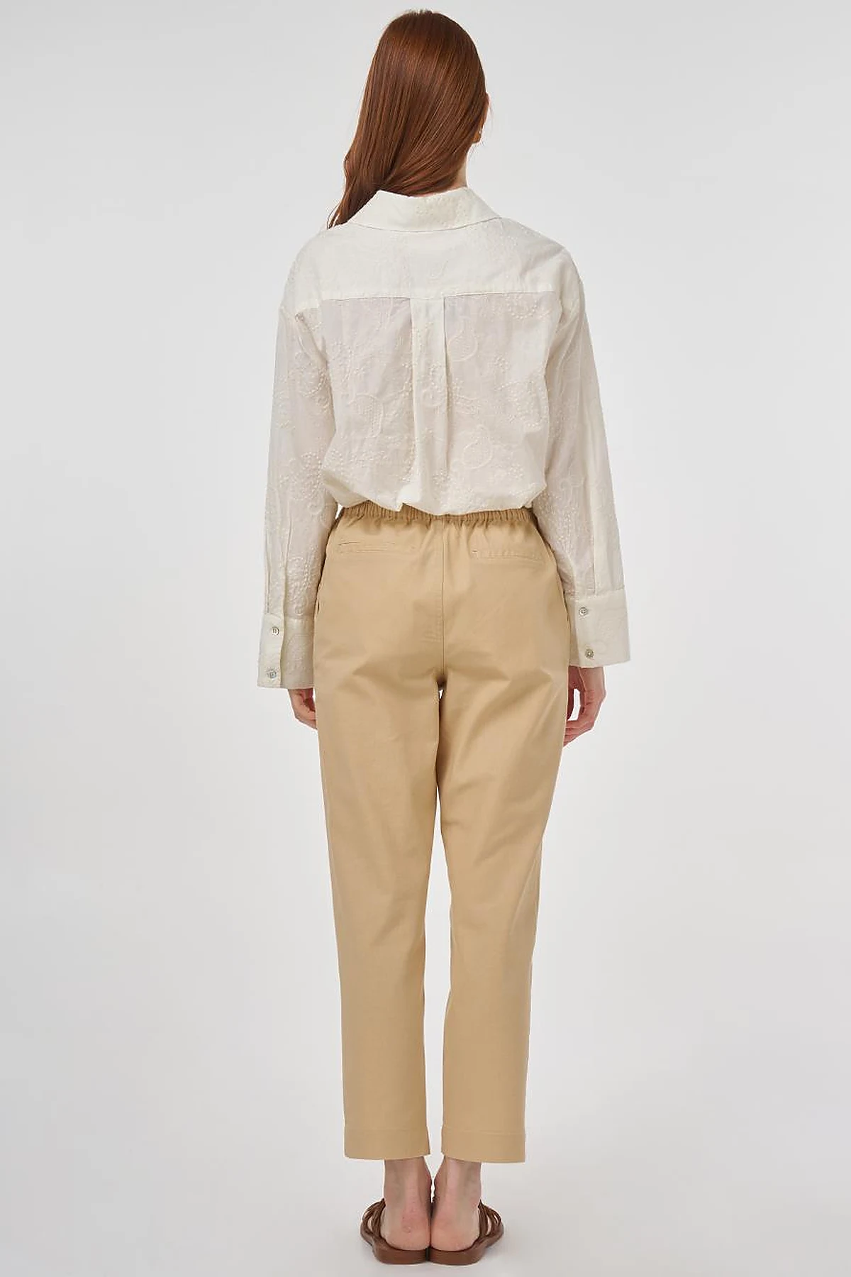 Elasticated Waist Straight-Leg Pants Beige