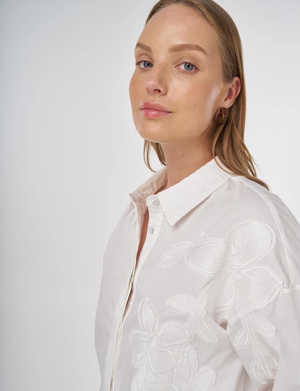 Embroidered Appliqué Cotton Tunic Ecru