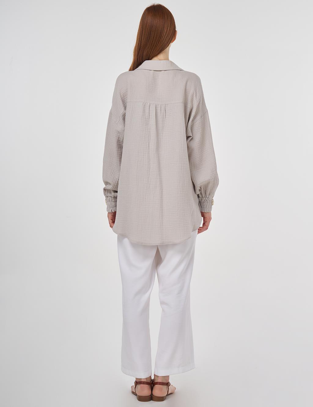 Drawstring Muslin Tunic Light Grey