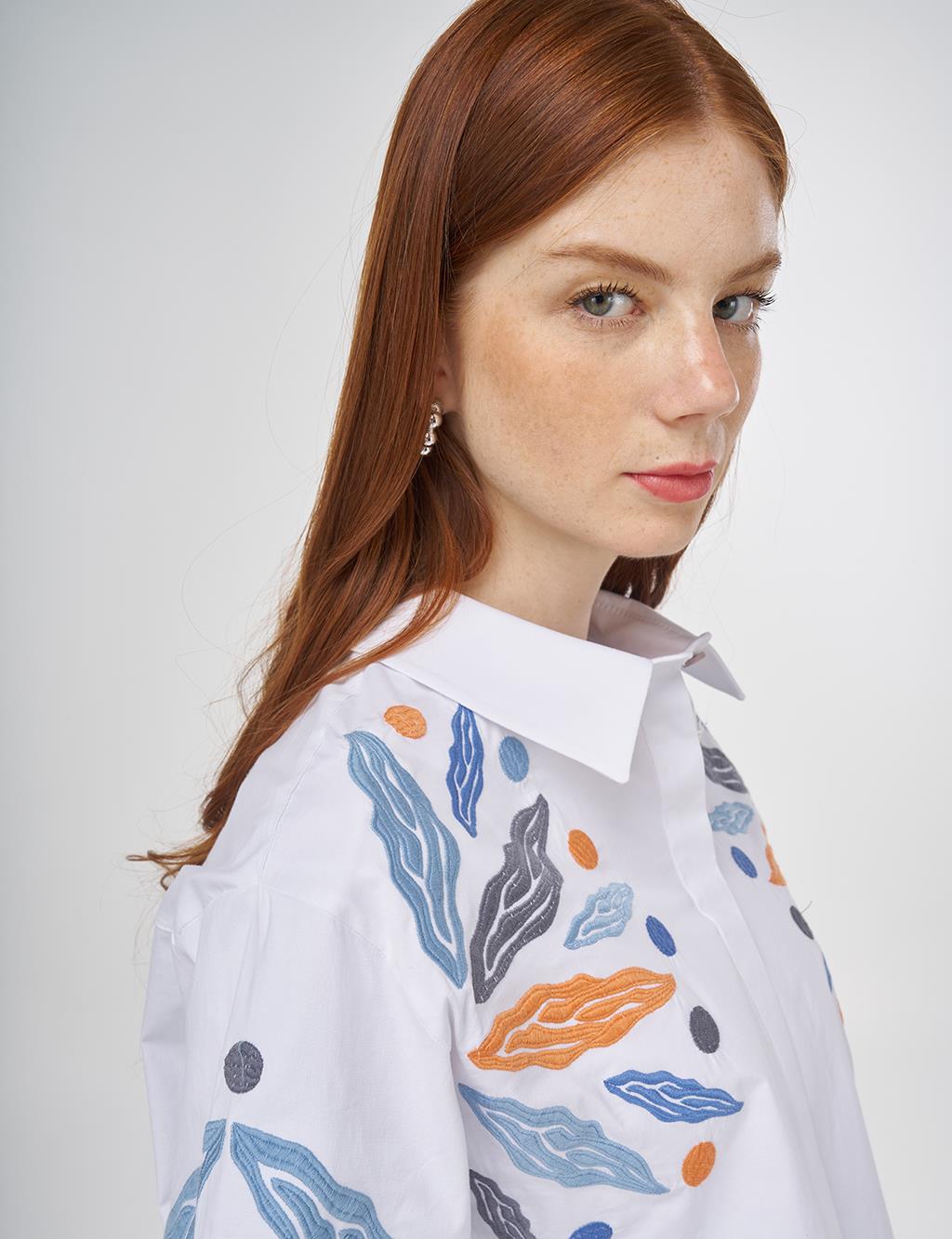 Embroidered Cotton Tunic in Optic White 