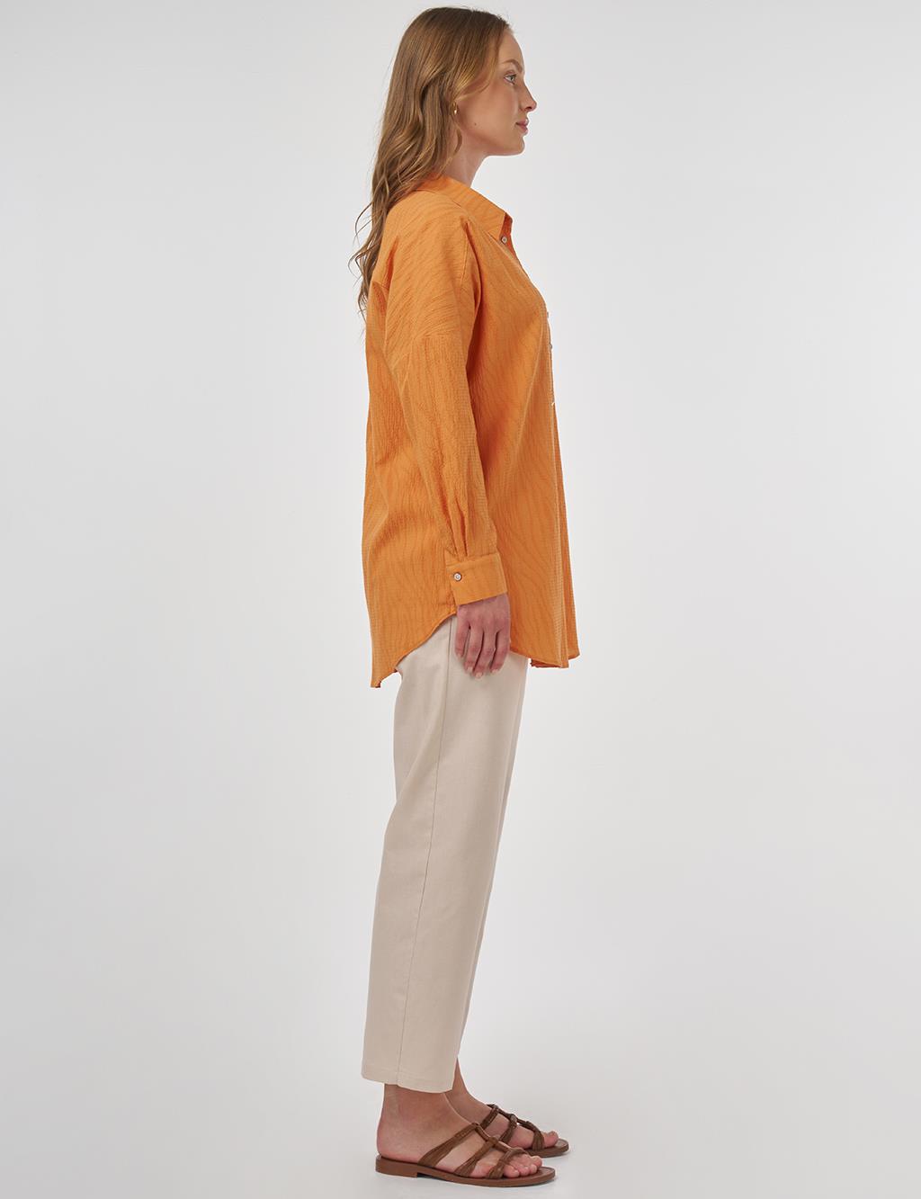 Palm Embroidered Cotton Tunic Amber