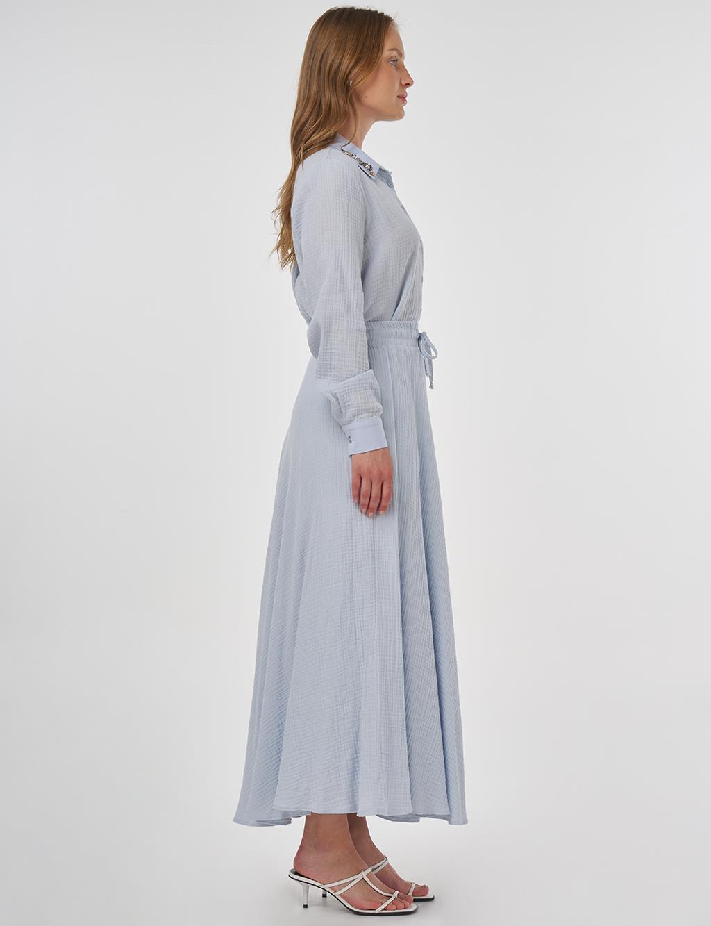 Drawstring Muslin Skirt in Blue