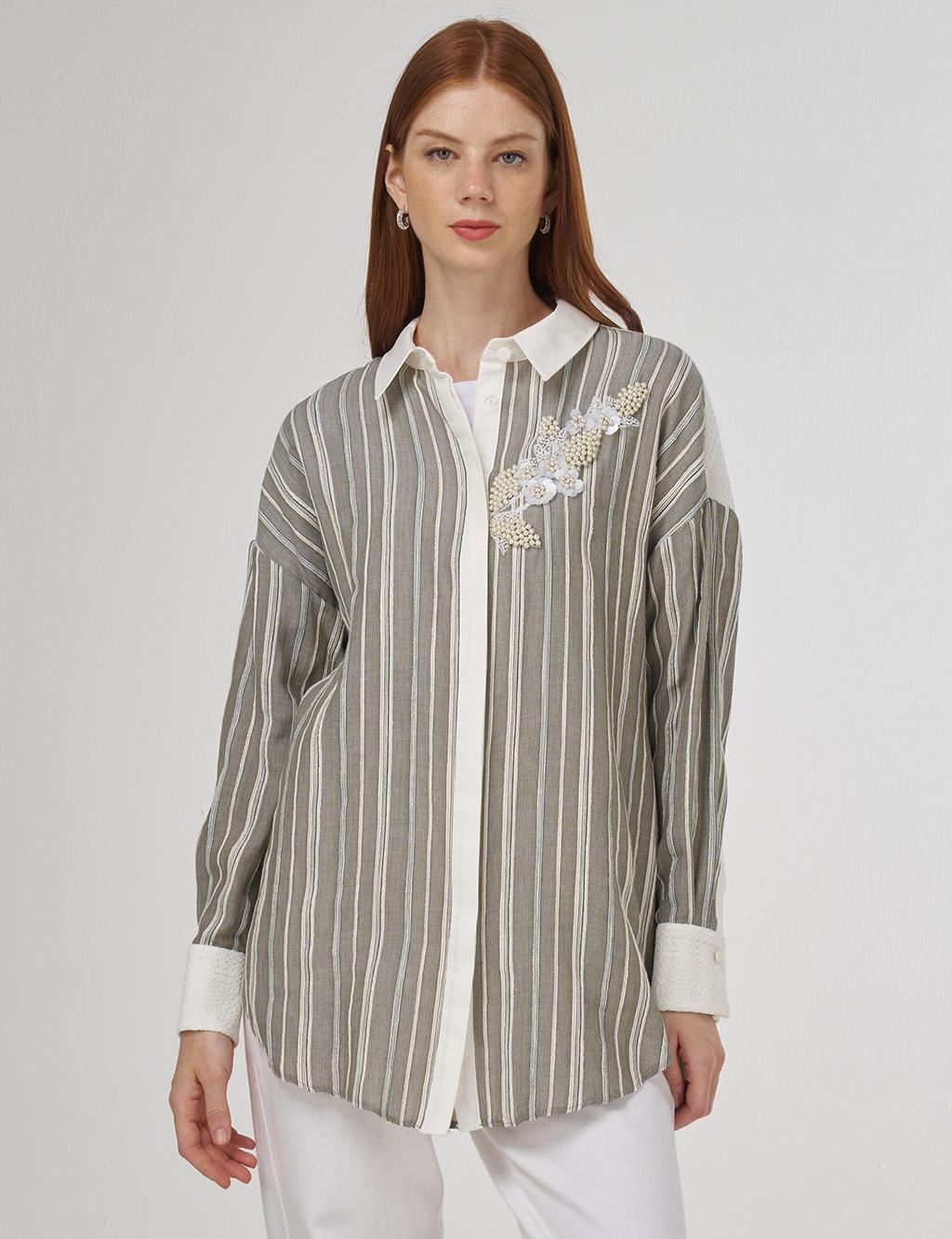 Lace-Trimmed Cotton Tunic Khaki