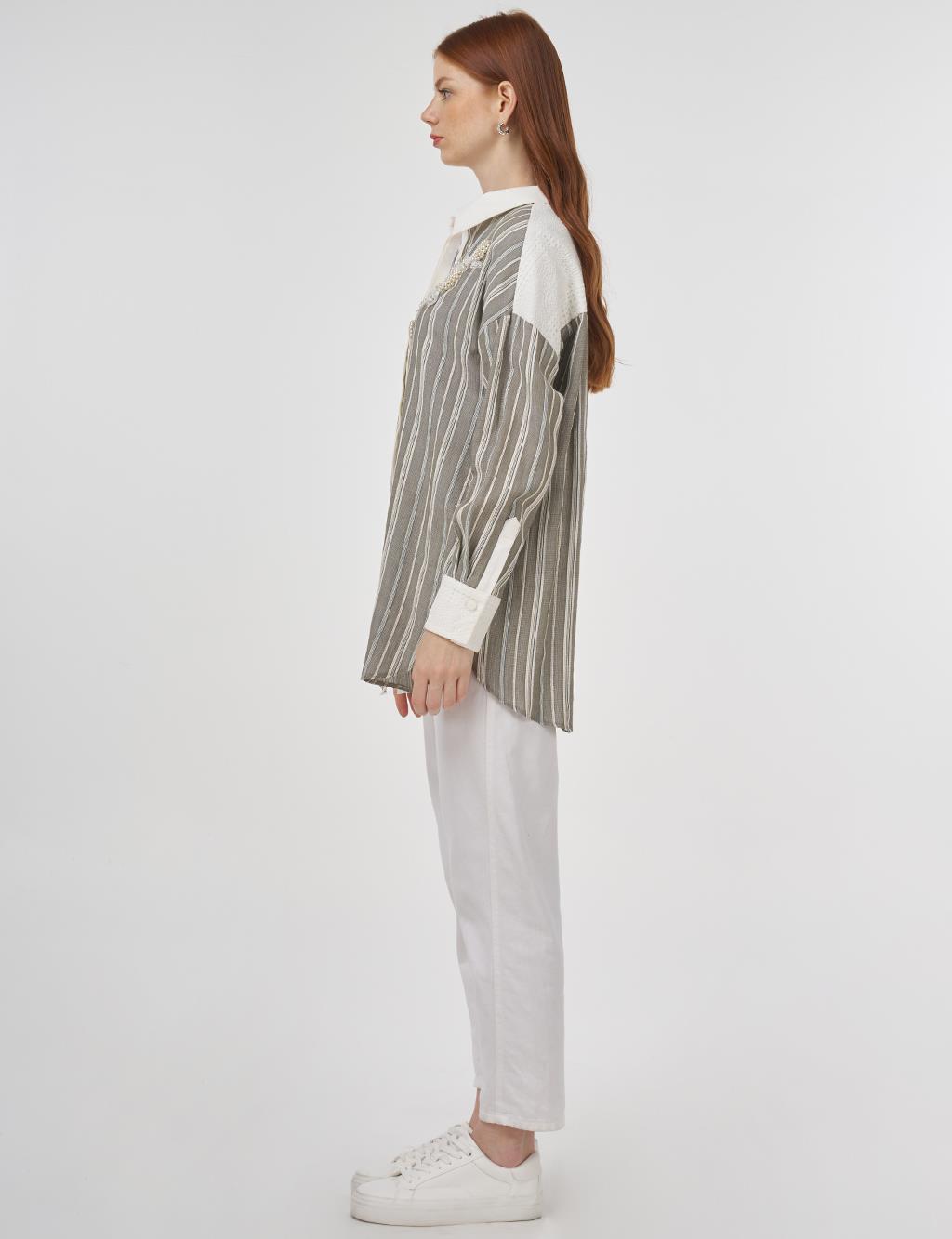 Lace-Trimmed Cotton Tunic Khaki