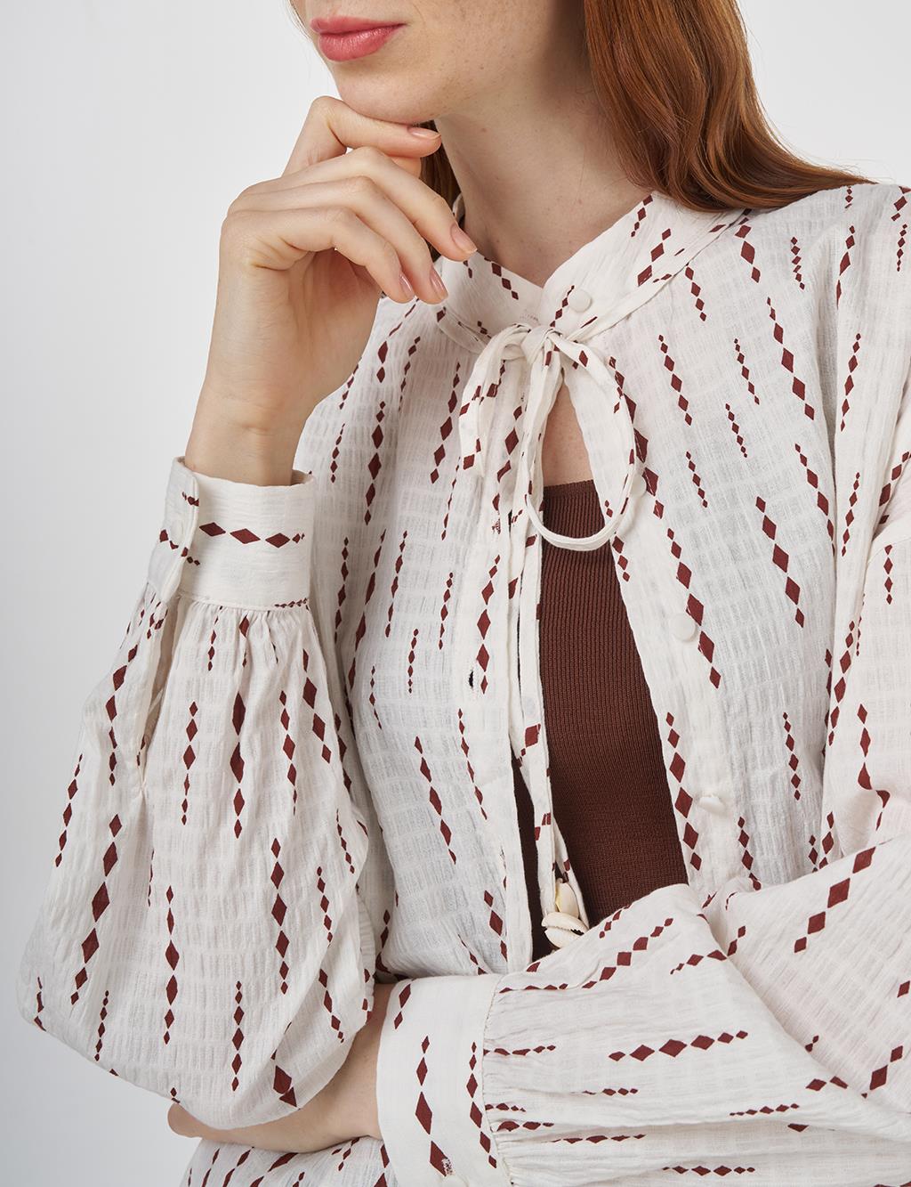 Tassel Detailed Cotton Tunic in Brown