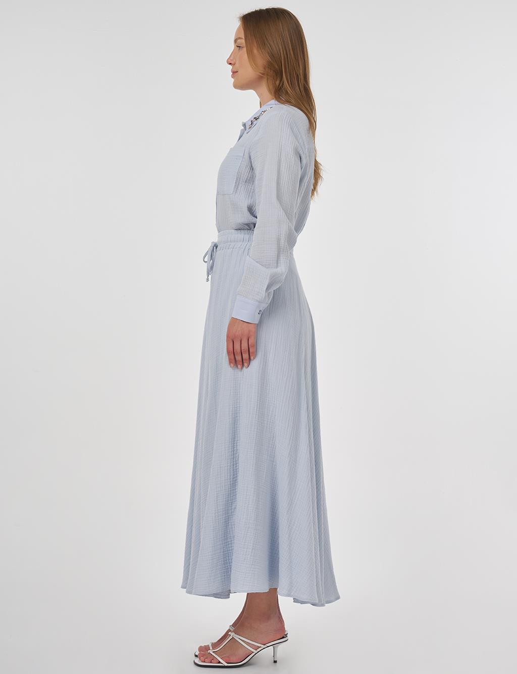 Drawstring Muslin Skirt in Blue