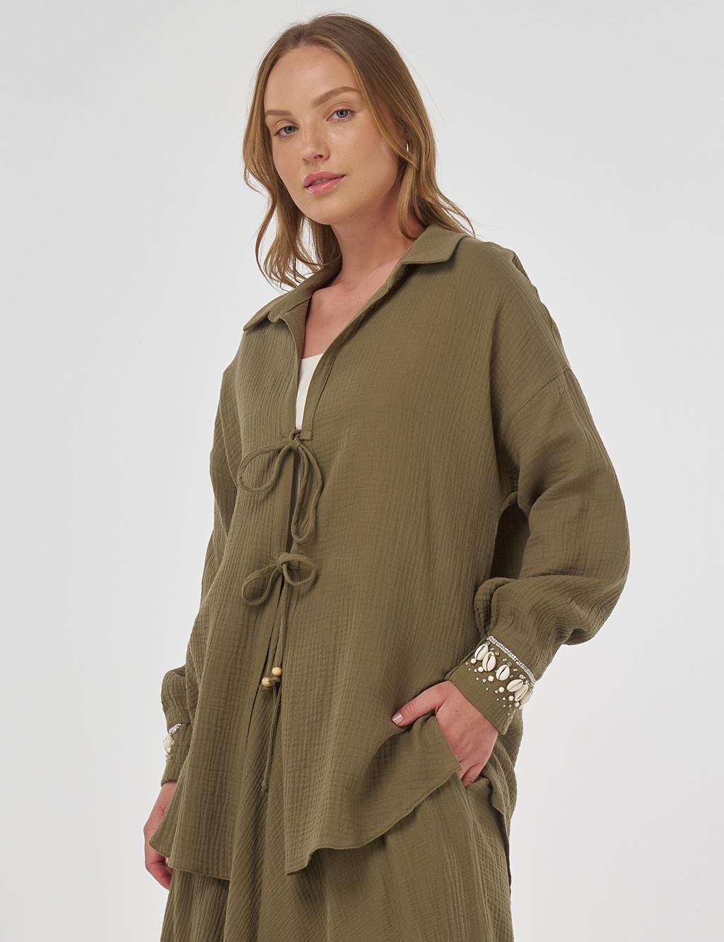 Drawstring Muslin Tunic Khaki