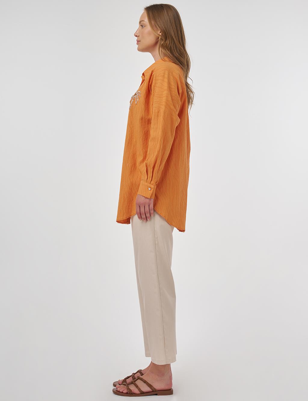 Palm Embroidered Cotton Tunic Amber