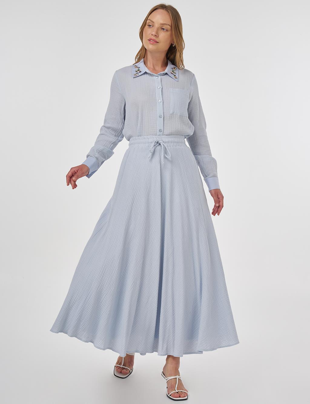 Drawstring Muslin Skirt in Blue