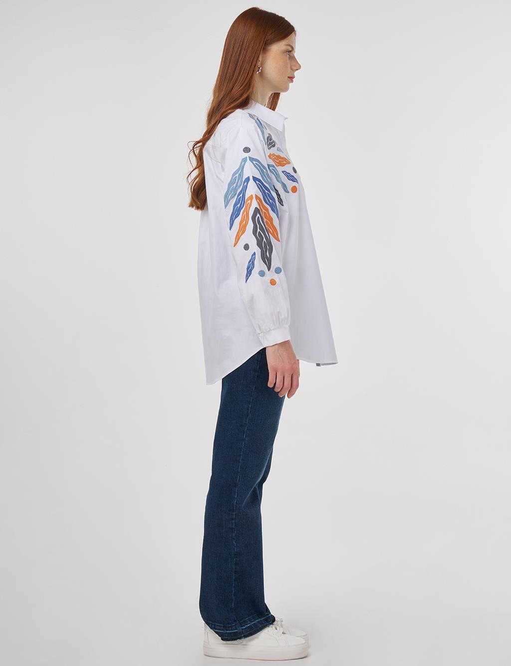Embroidered Cotton Tunic in Optic White 