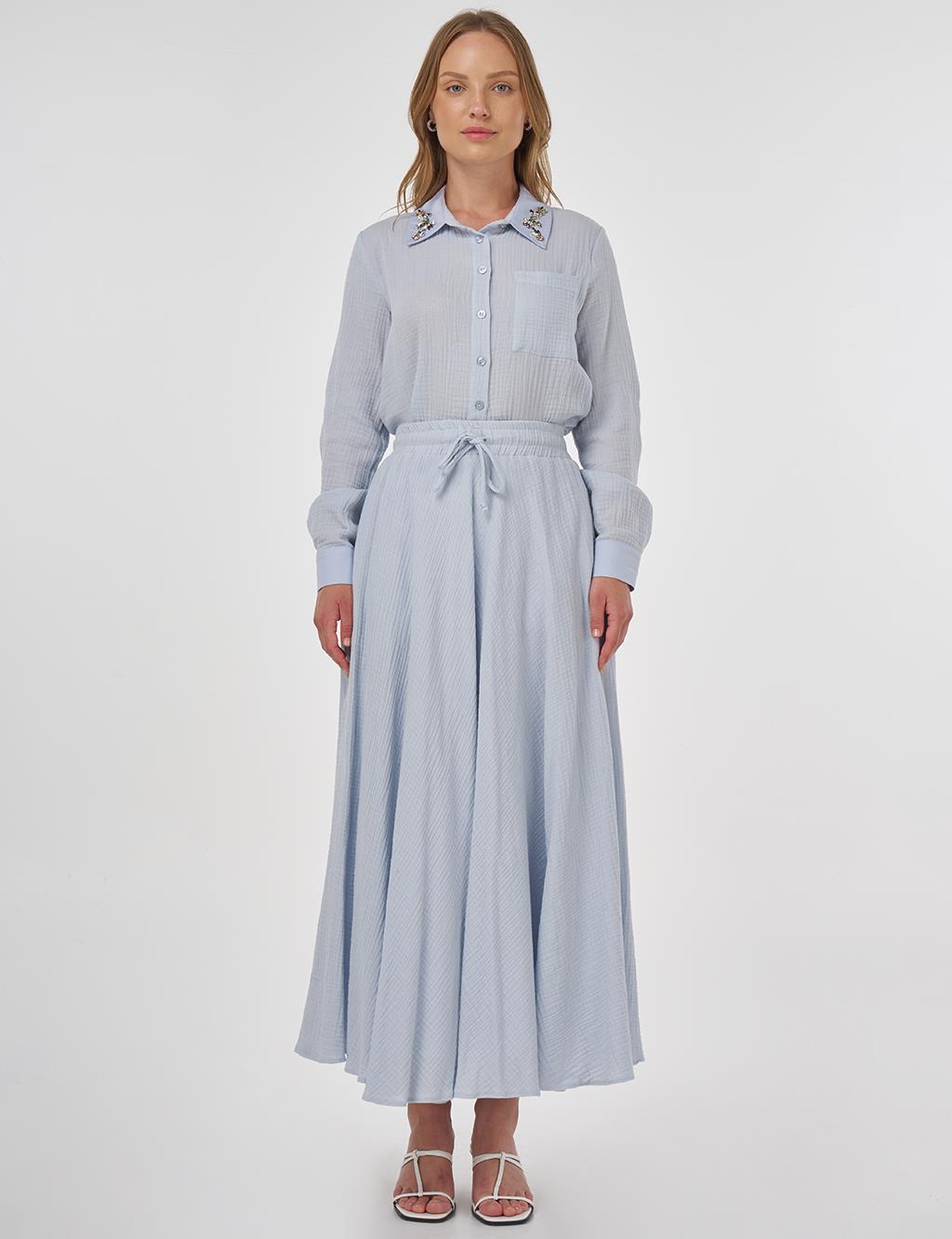 Drawstring Muslin Skirt in Blue