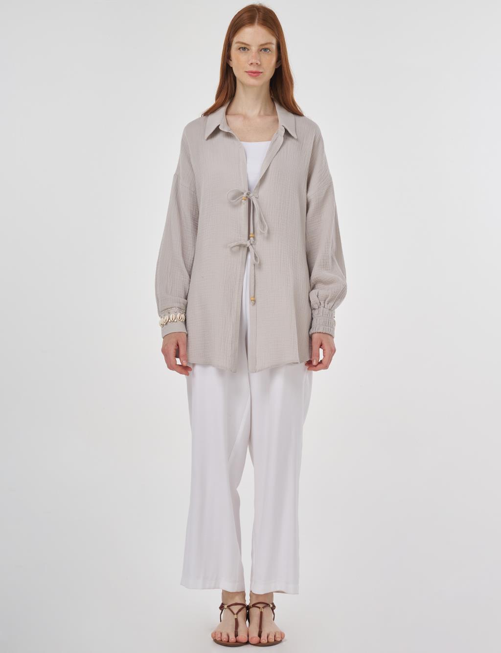 Drawstring Muslin Tunic Light Grey