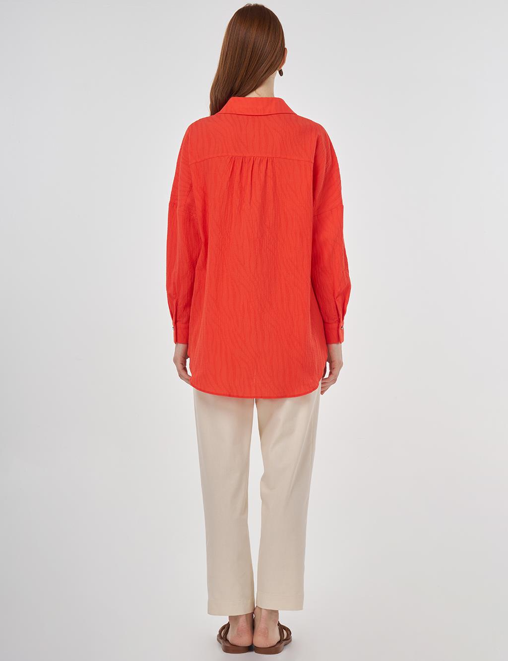 Palm Embroidered Cotton Tunic Coral