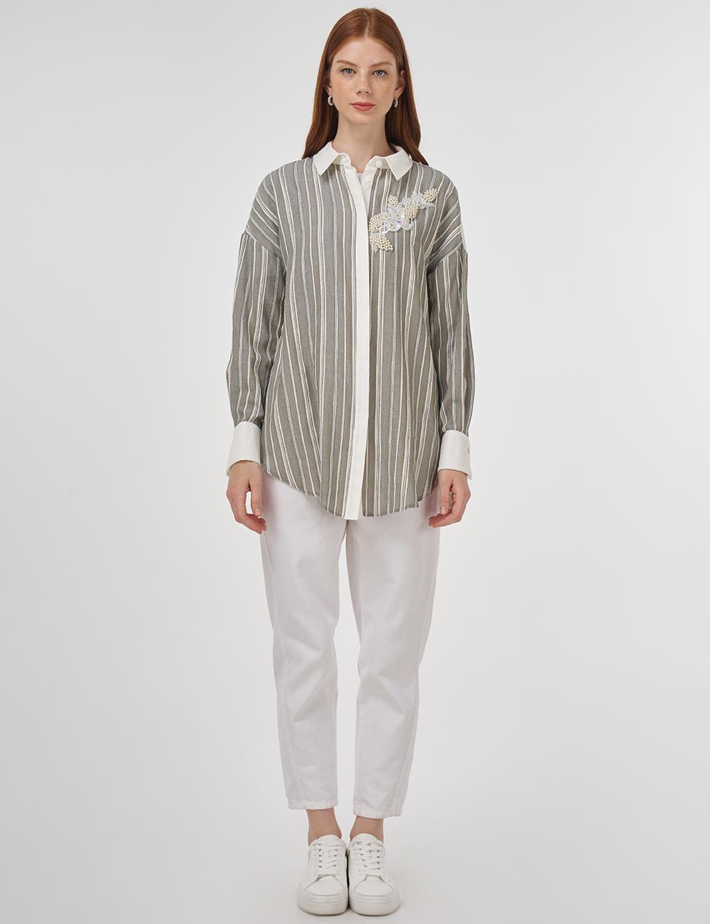 Lace-Trimmed Cotton Tunic Khaki