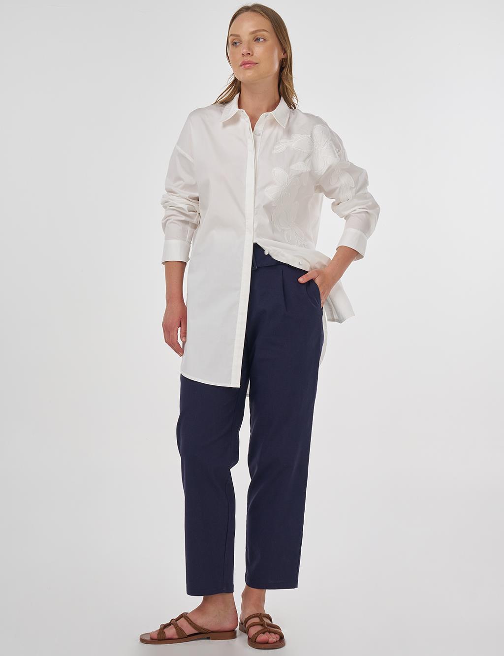 Embroidered Appliqué Cotton Tunic Ecru