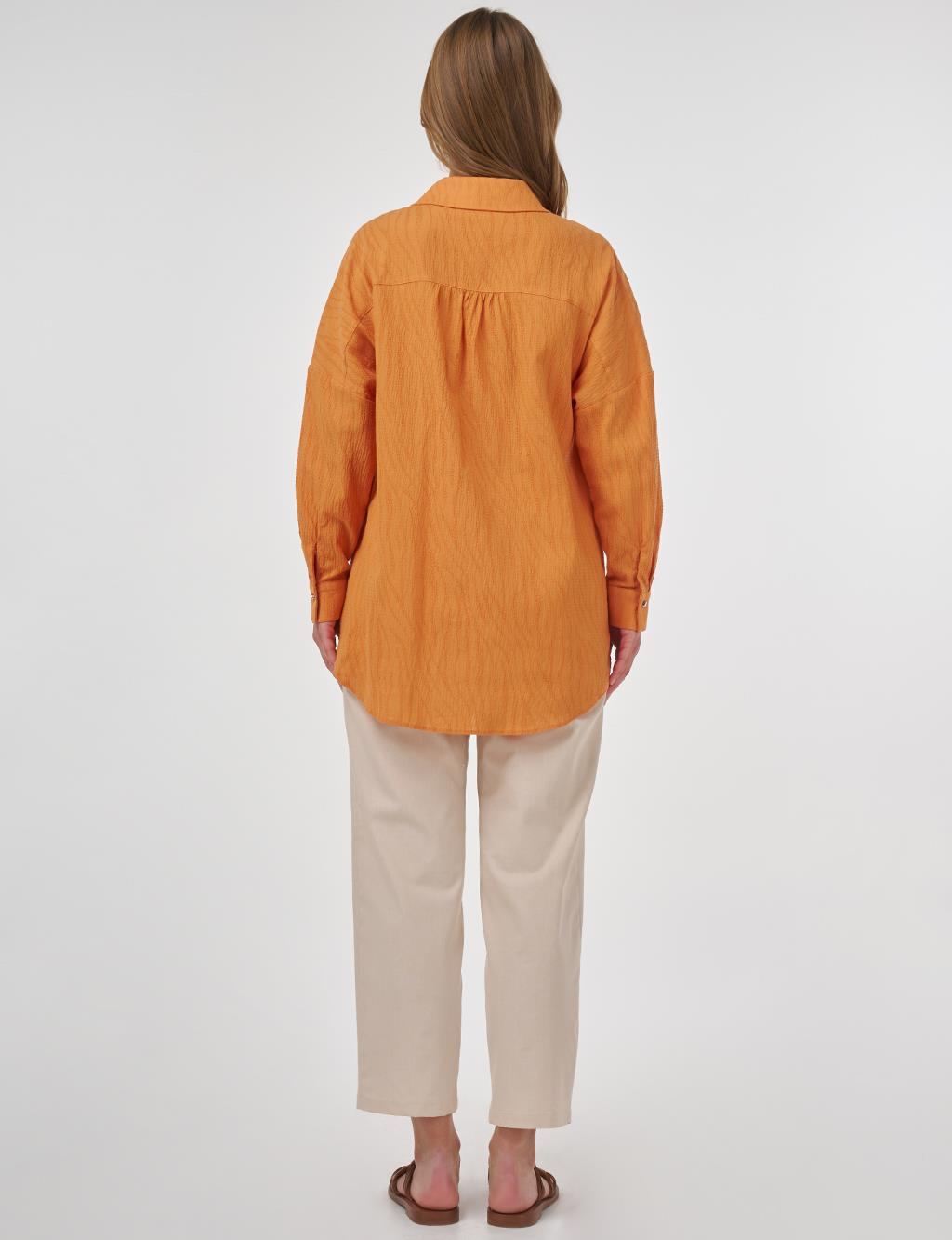 Palm Embroidered Cotton Tunic Amber