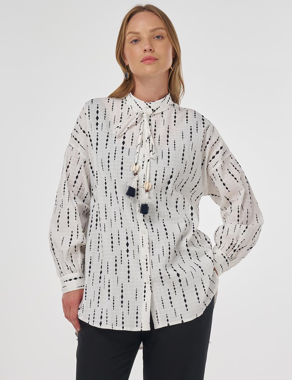 Tassel Detailed Cotton Tunic in Dark Navy