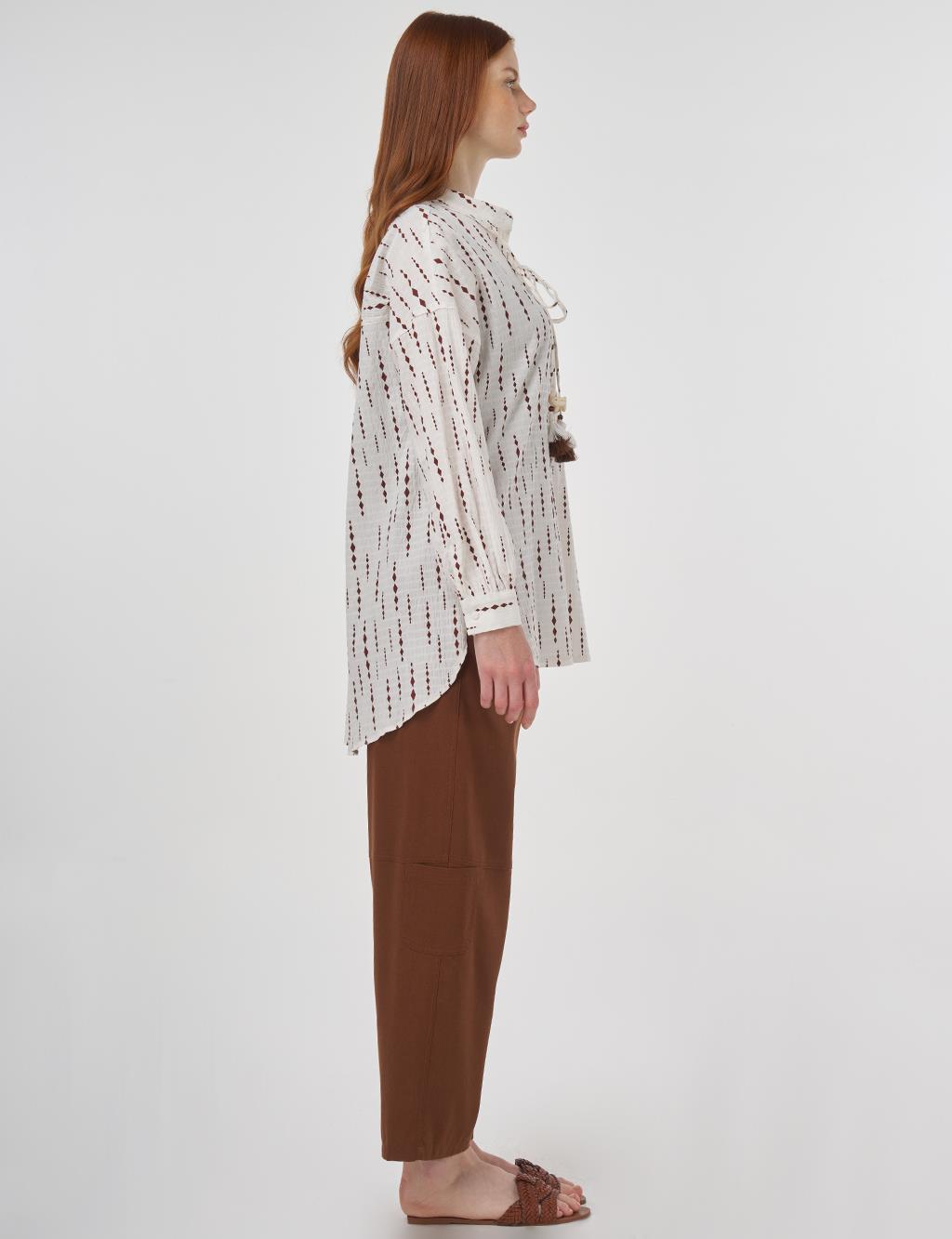 Tassel Detailed Cotton Tunic in Brown