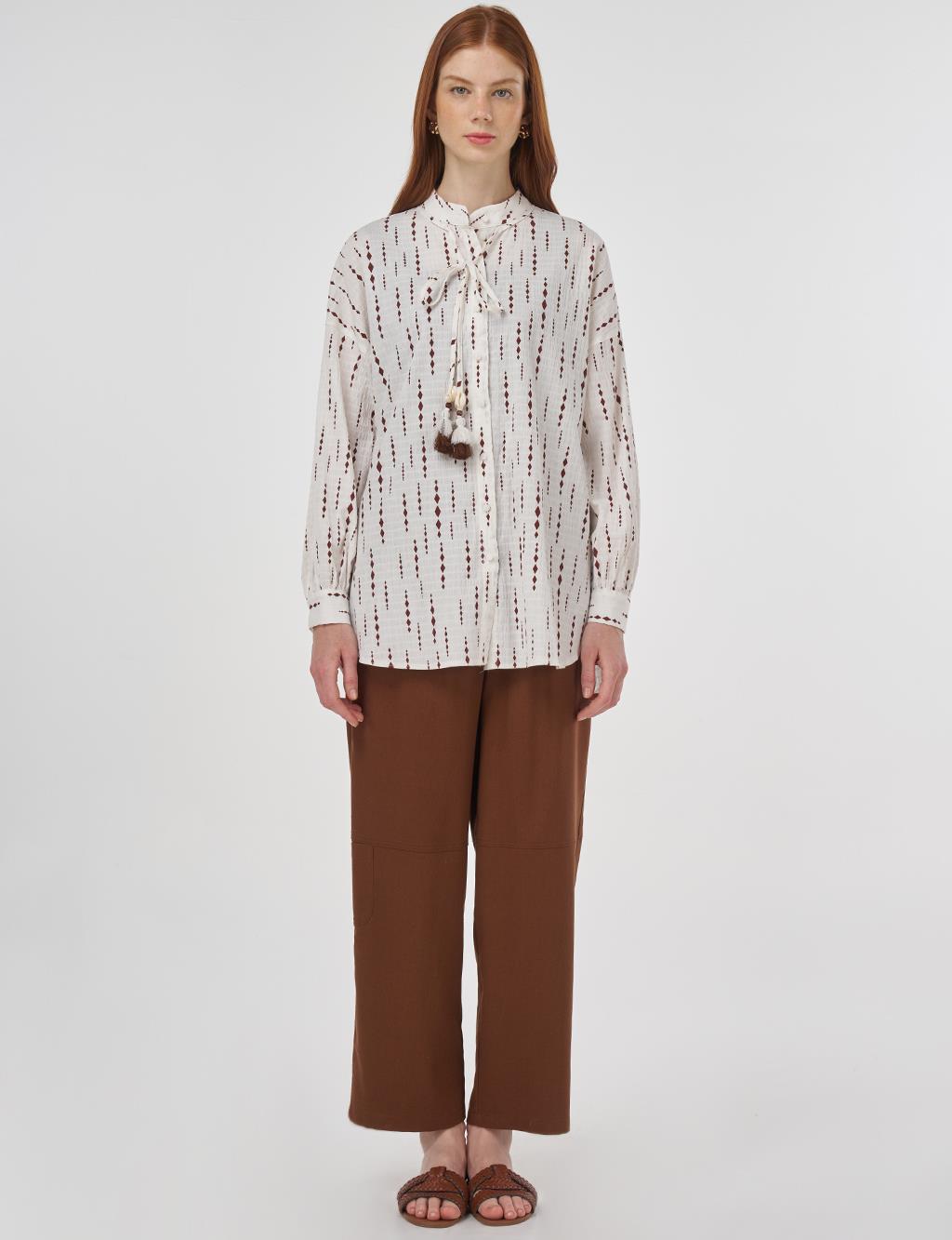 Tassel Detailed Cotton Tunic in Brown