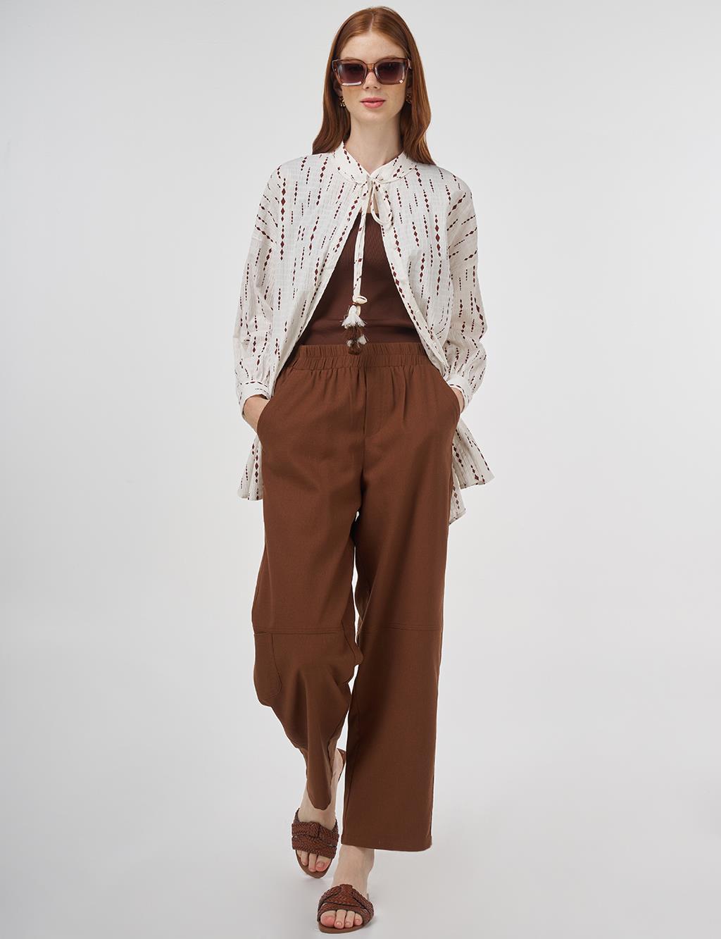Tassel Detailed Cotton Tunic in Brown