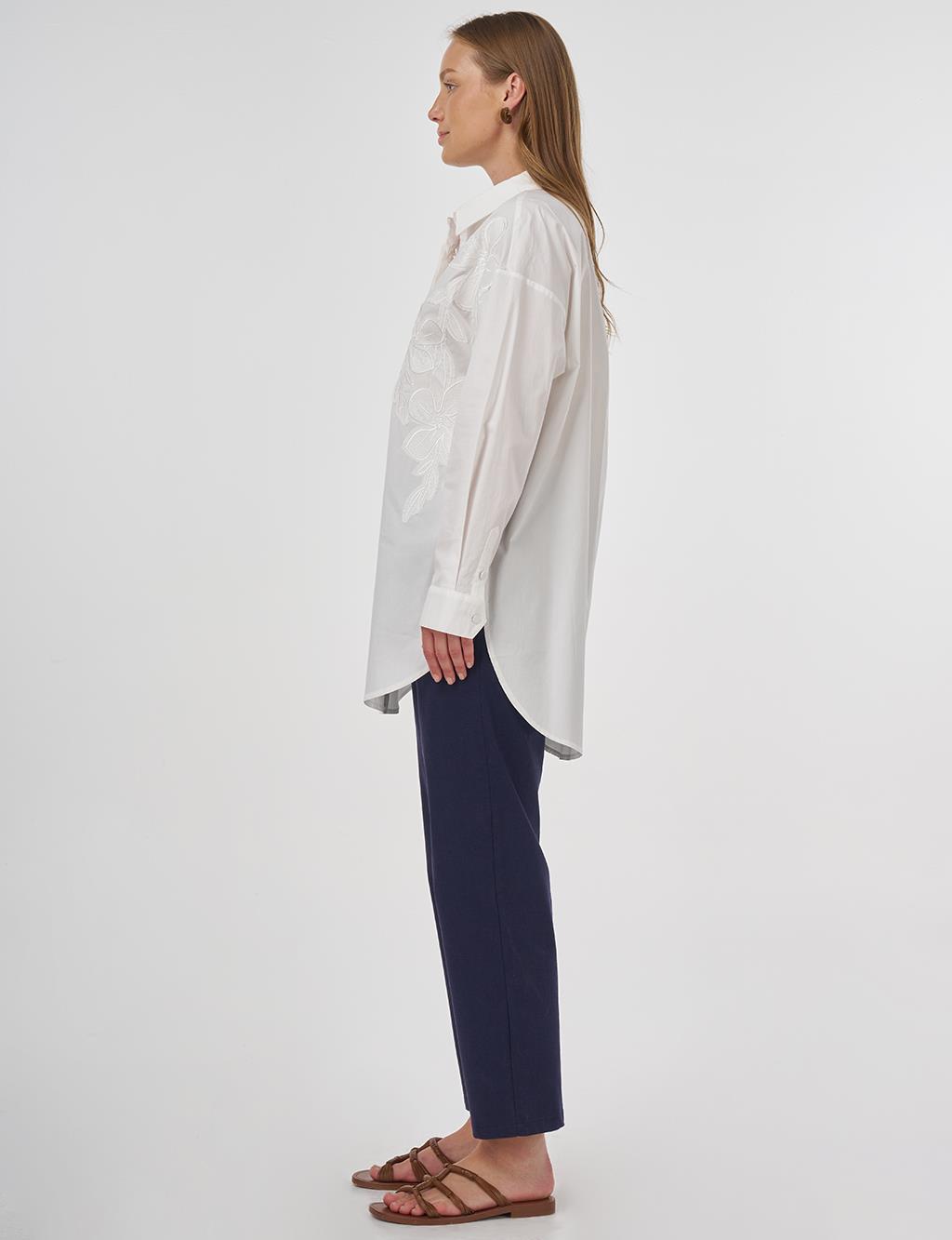 Embroidered Appliqué Cotton Tunic Ecru