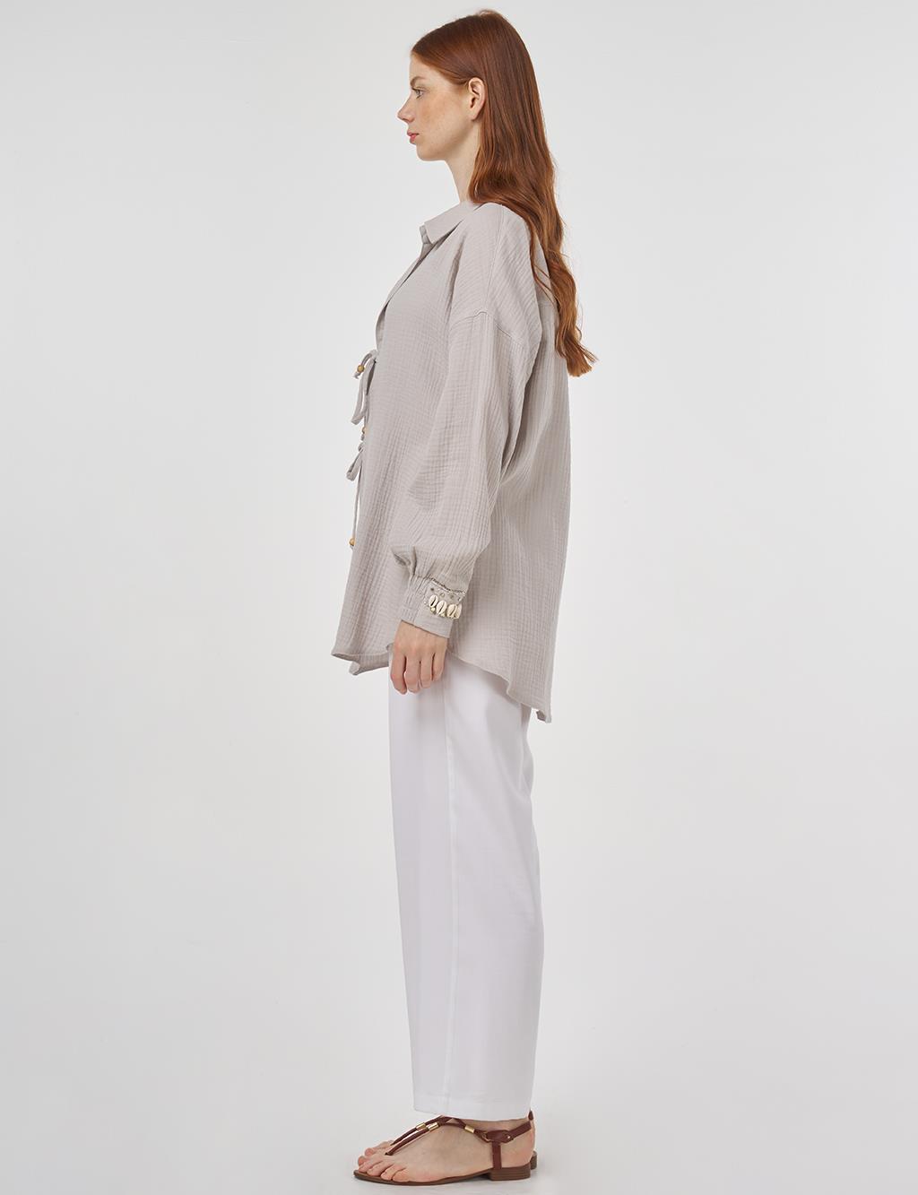 Drawstring Muslin Tunic Light Grey