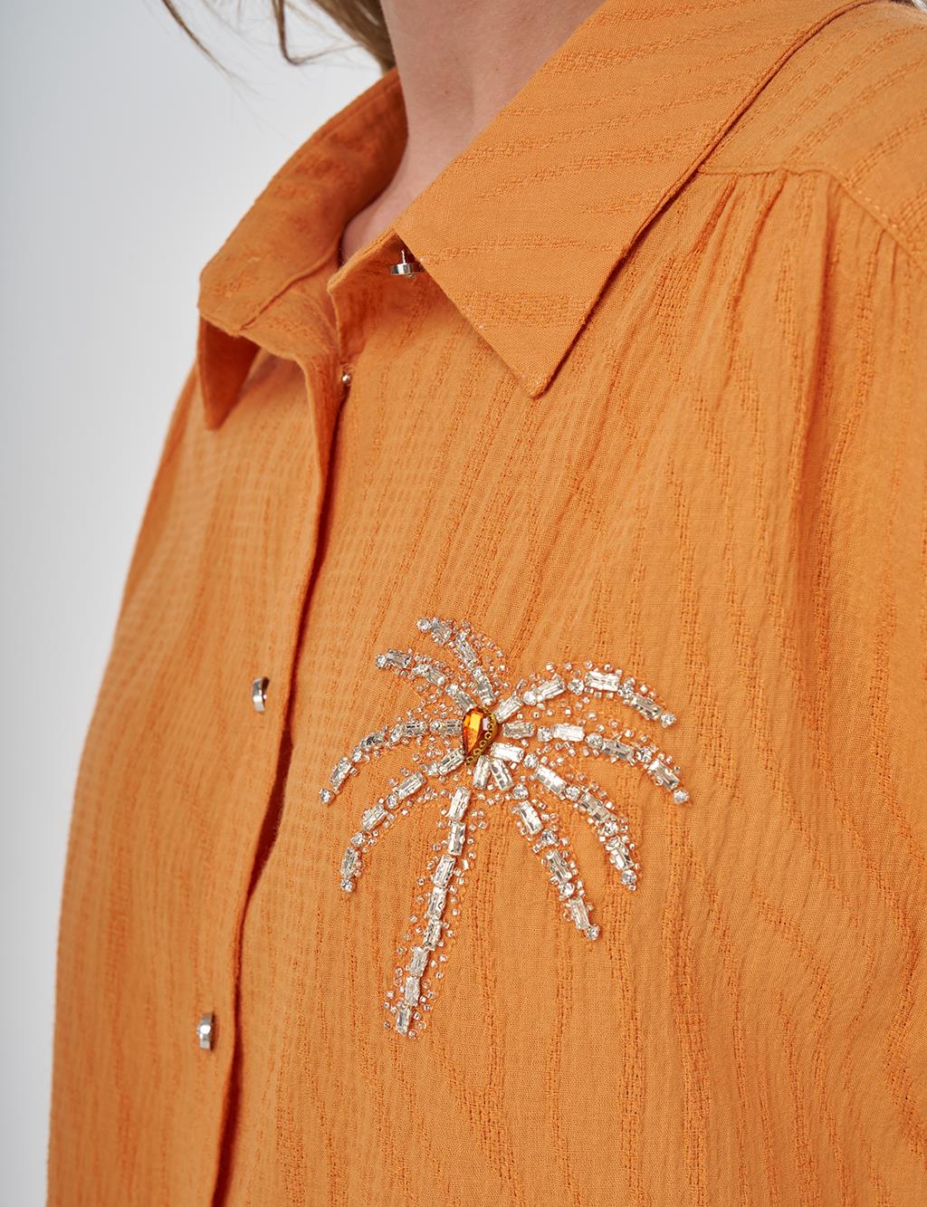 Palm Embroidered Cotton Tunic Amber