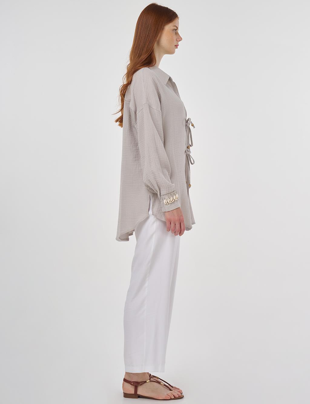 Drawstring Muslin Tunic Light Grey