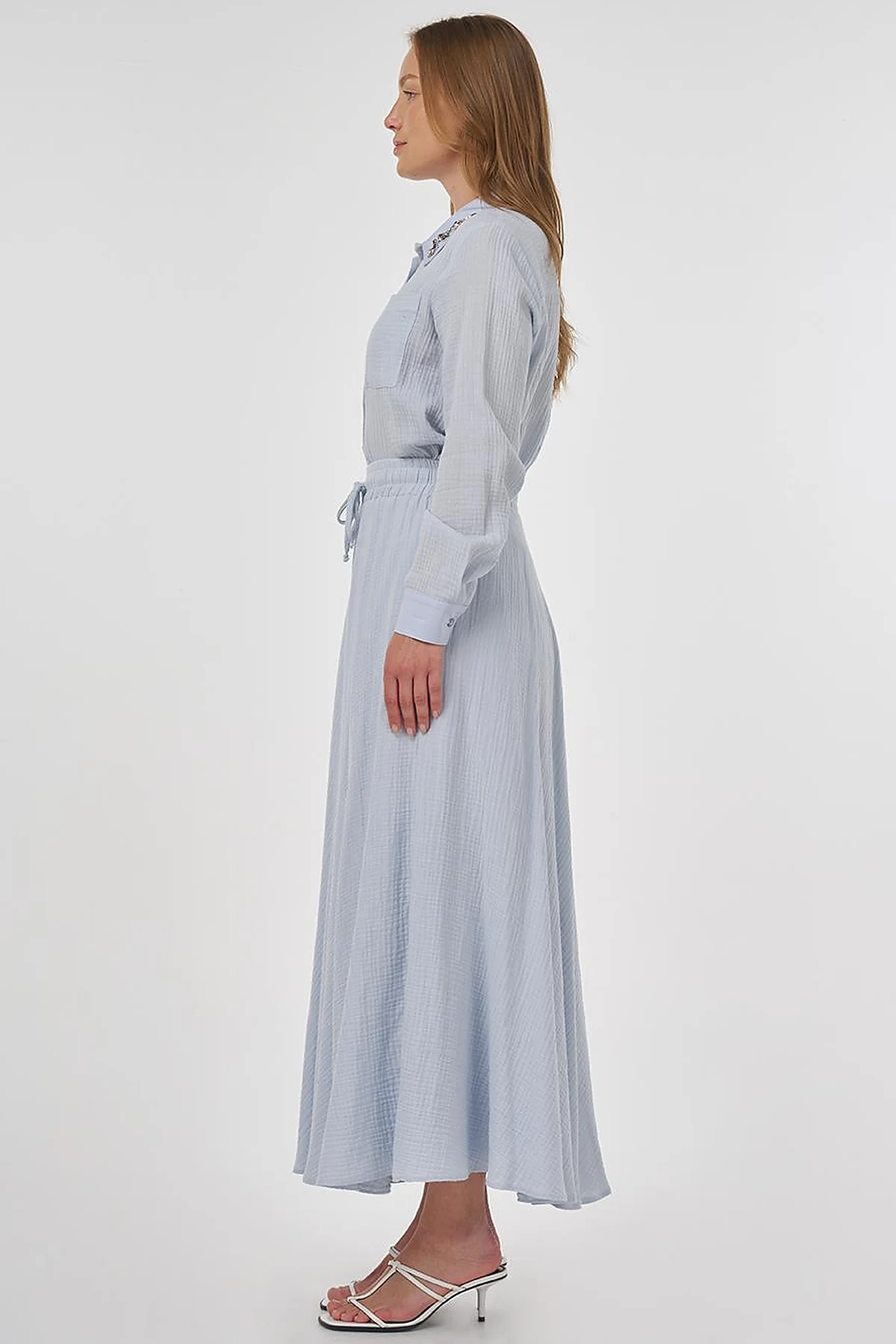 Drawstring Muslin Skirt in Blue