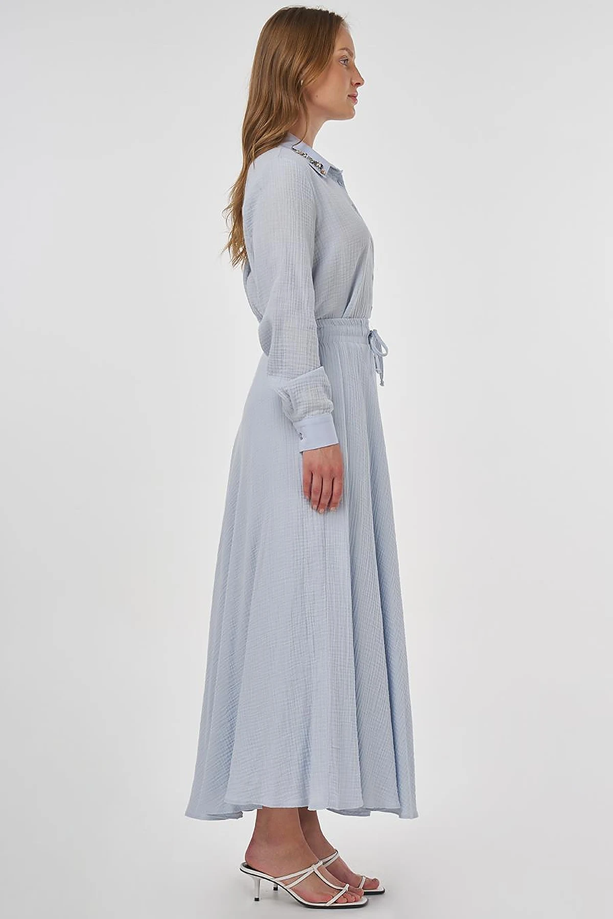 Drawstring Muslin Skirt in Blue