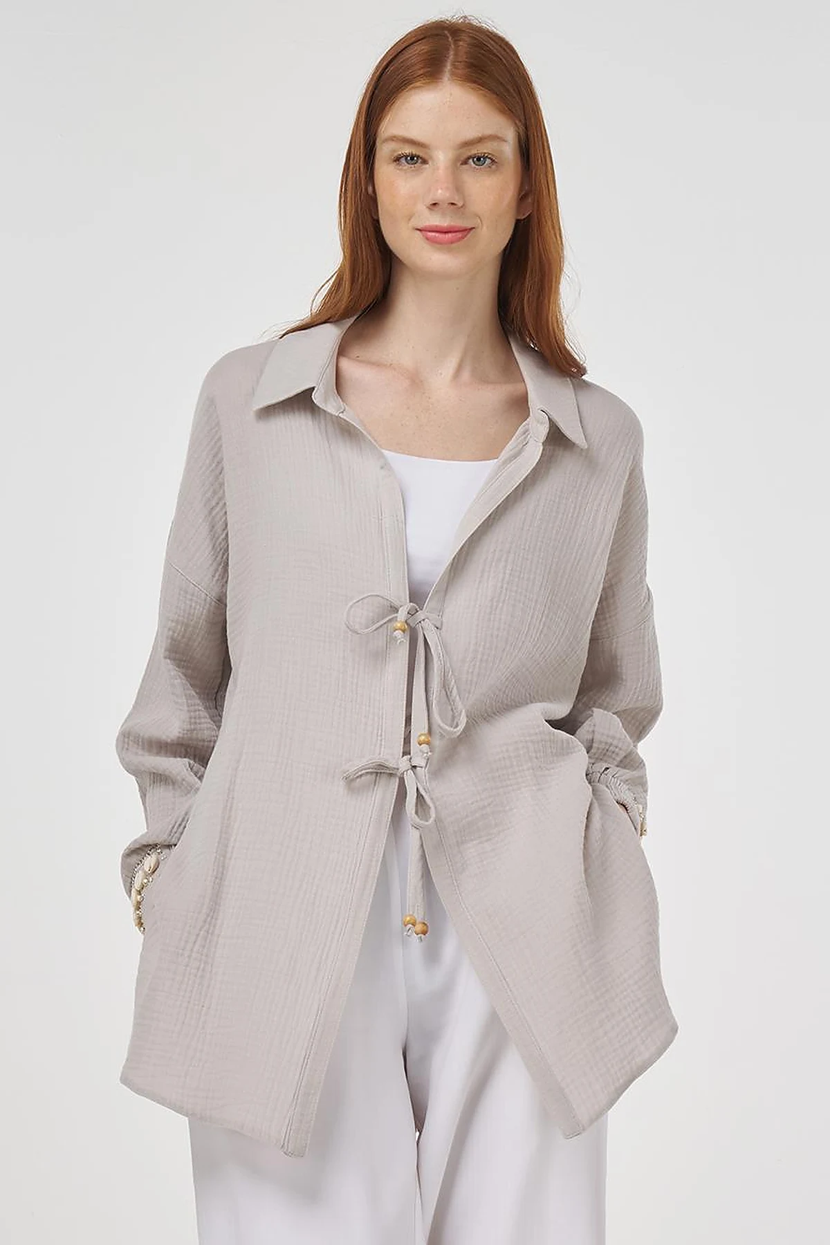 Drawstring Muslin Tunic Light Grey