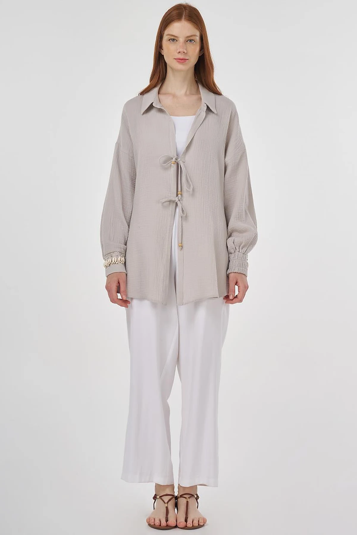 Drawstring Muslin Tunic Light Grey