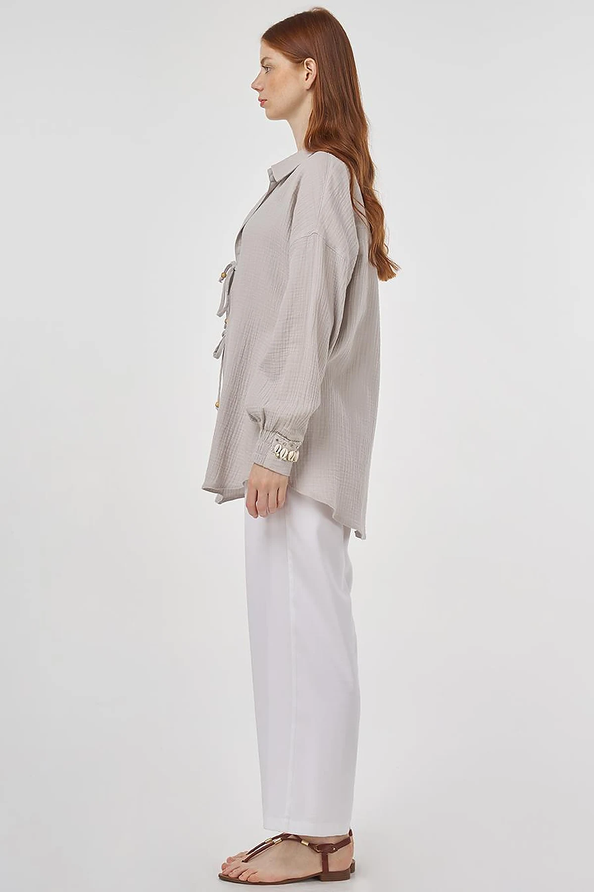 Drawstring Muslin Tunic Light Grey