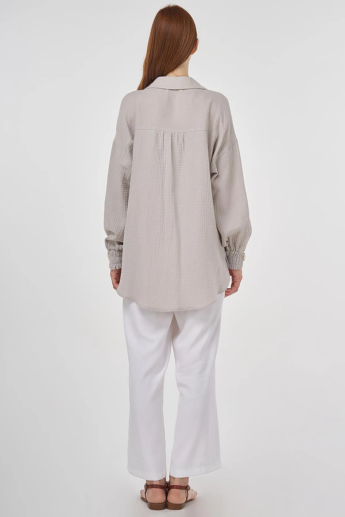 Drawstring Muslin Tunic Light Grey