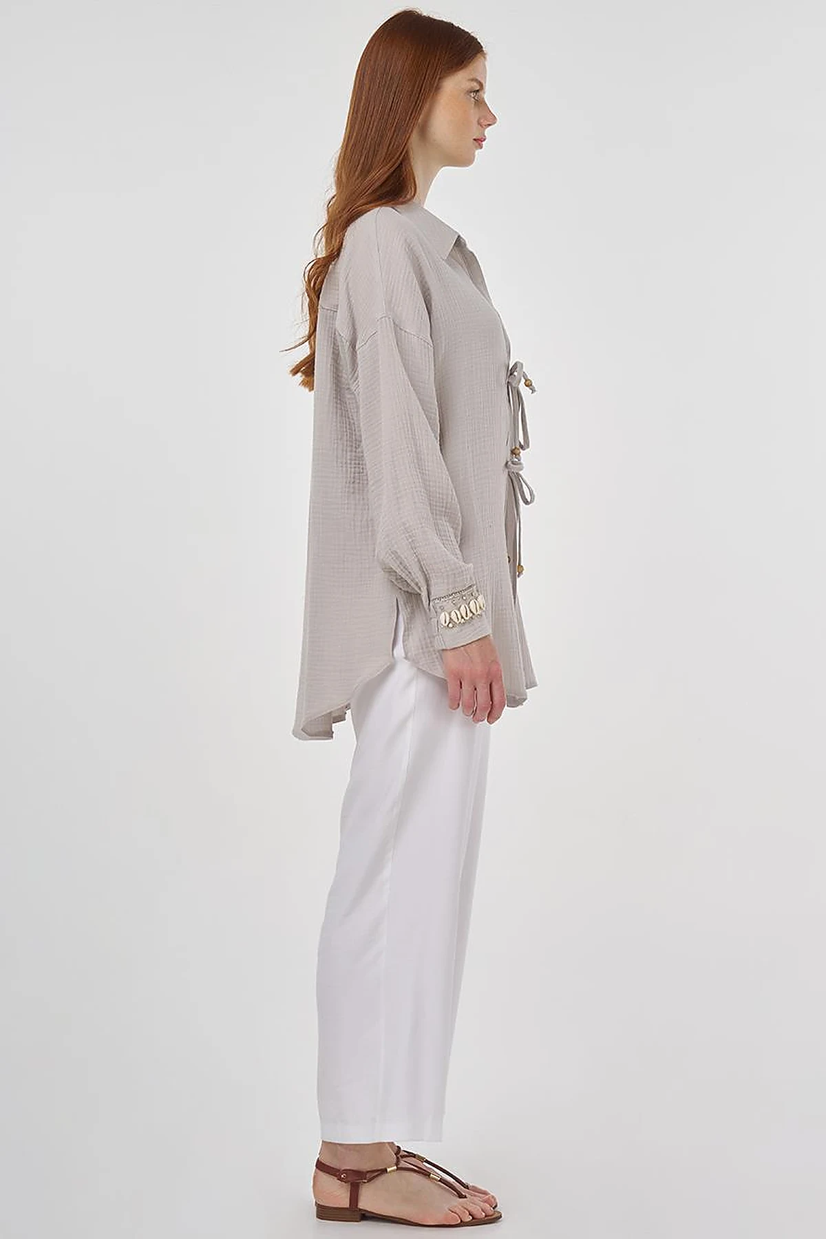 Drawstring Muslin Tunic Light Grey