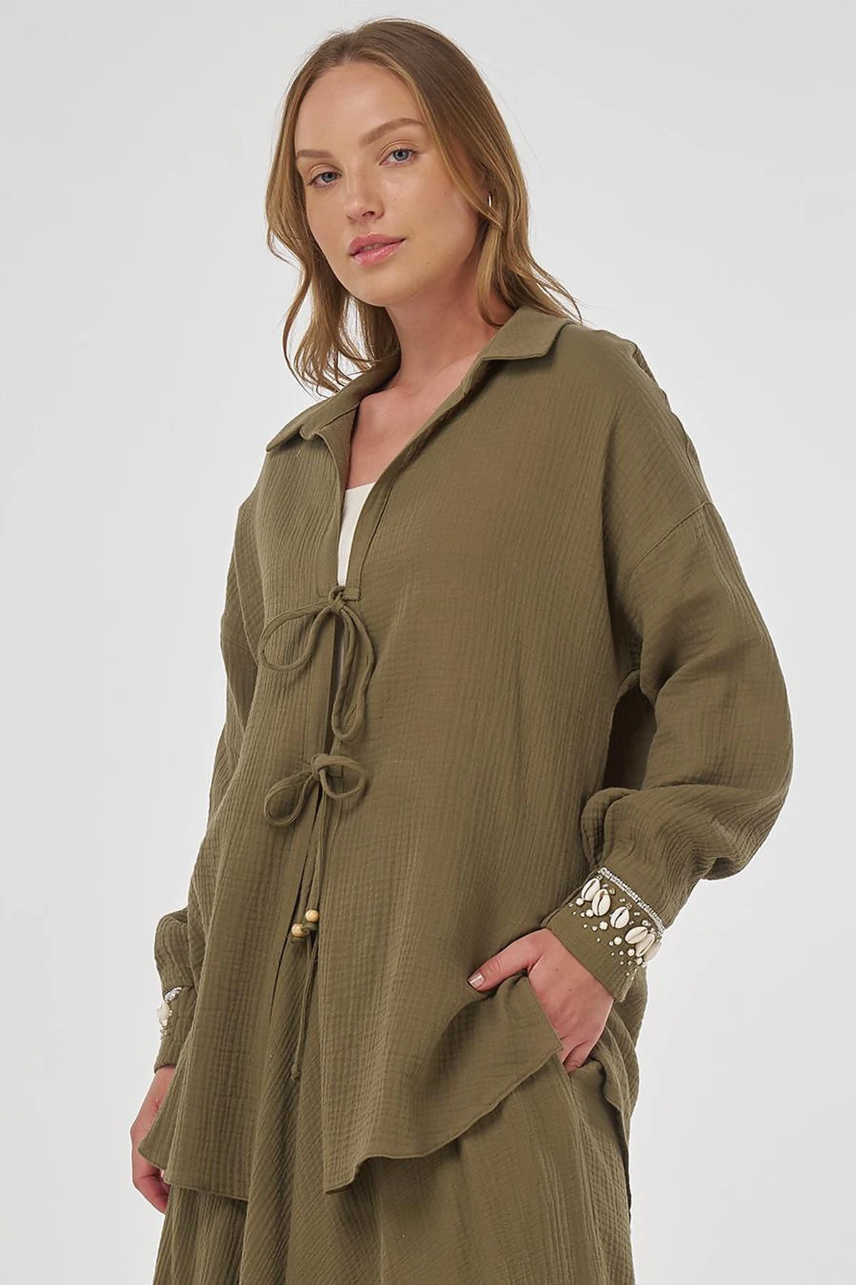 Drawstring Muslin Tunic Khaki