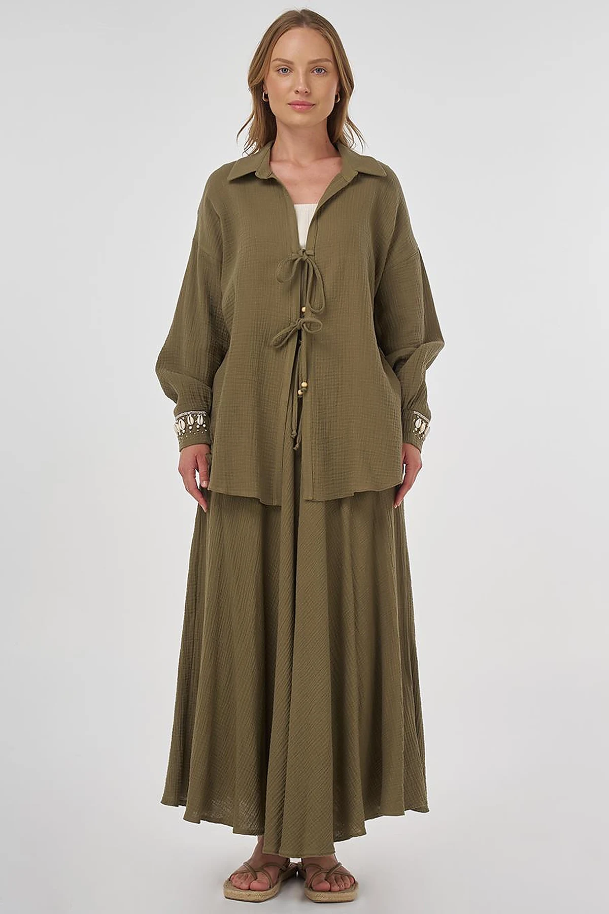 Drawstring Muslin Tunic Khaki