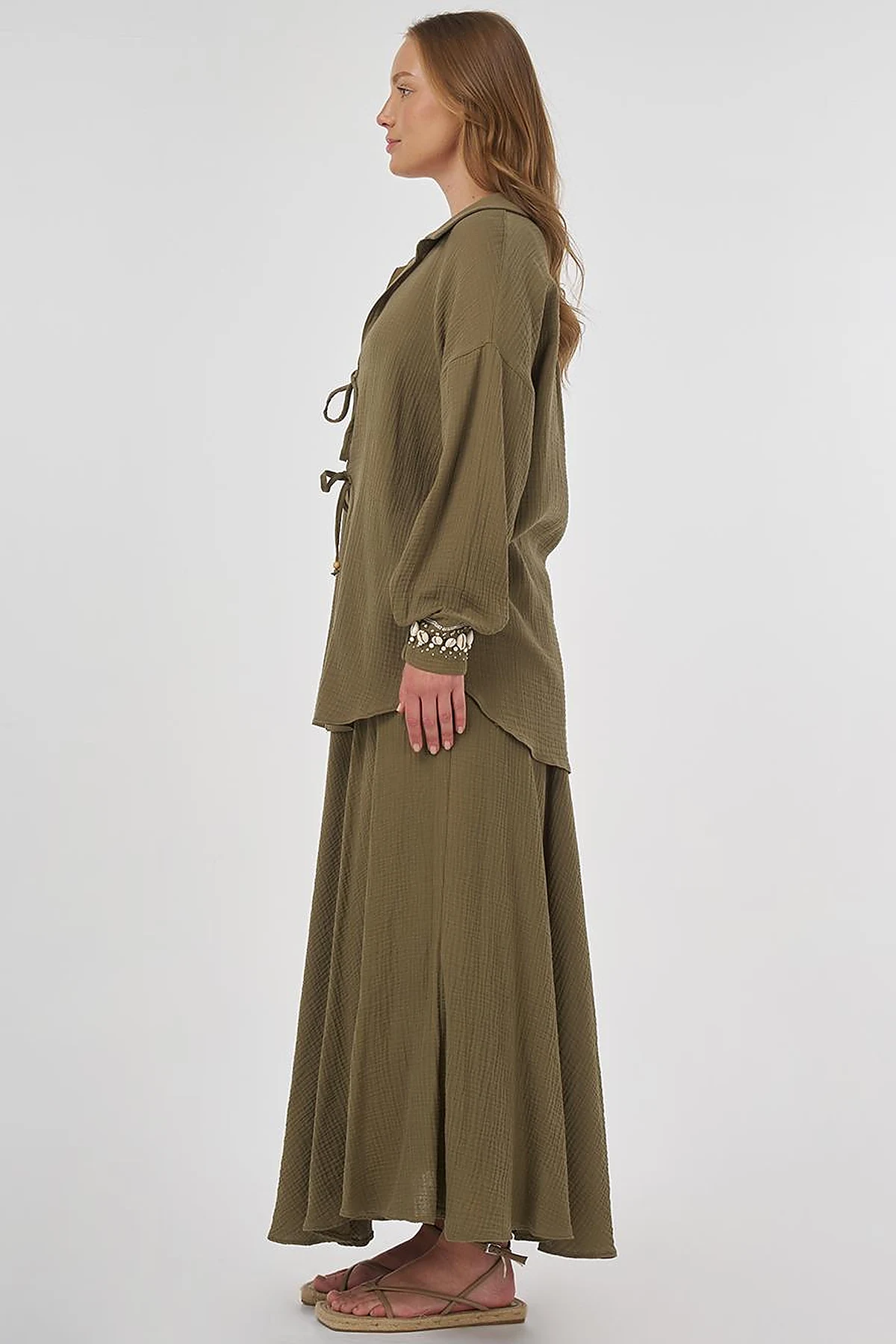 Drawstring Muslin Tunic Khaki